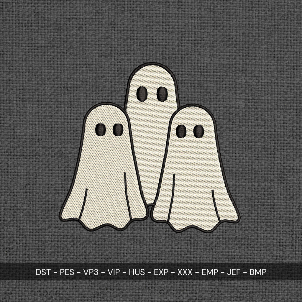 Three Ghosts Machine Embroidery Design | Spooky Halloween Pattern (Digital Files) - ReadTee