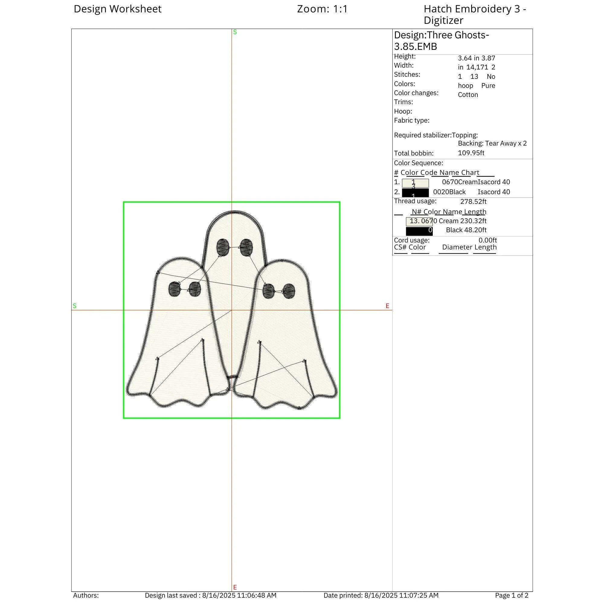 Three Ghosts Machine Embroidery Design | Spooky Halloween Pattern (Digital Files) - ReadTee