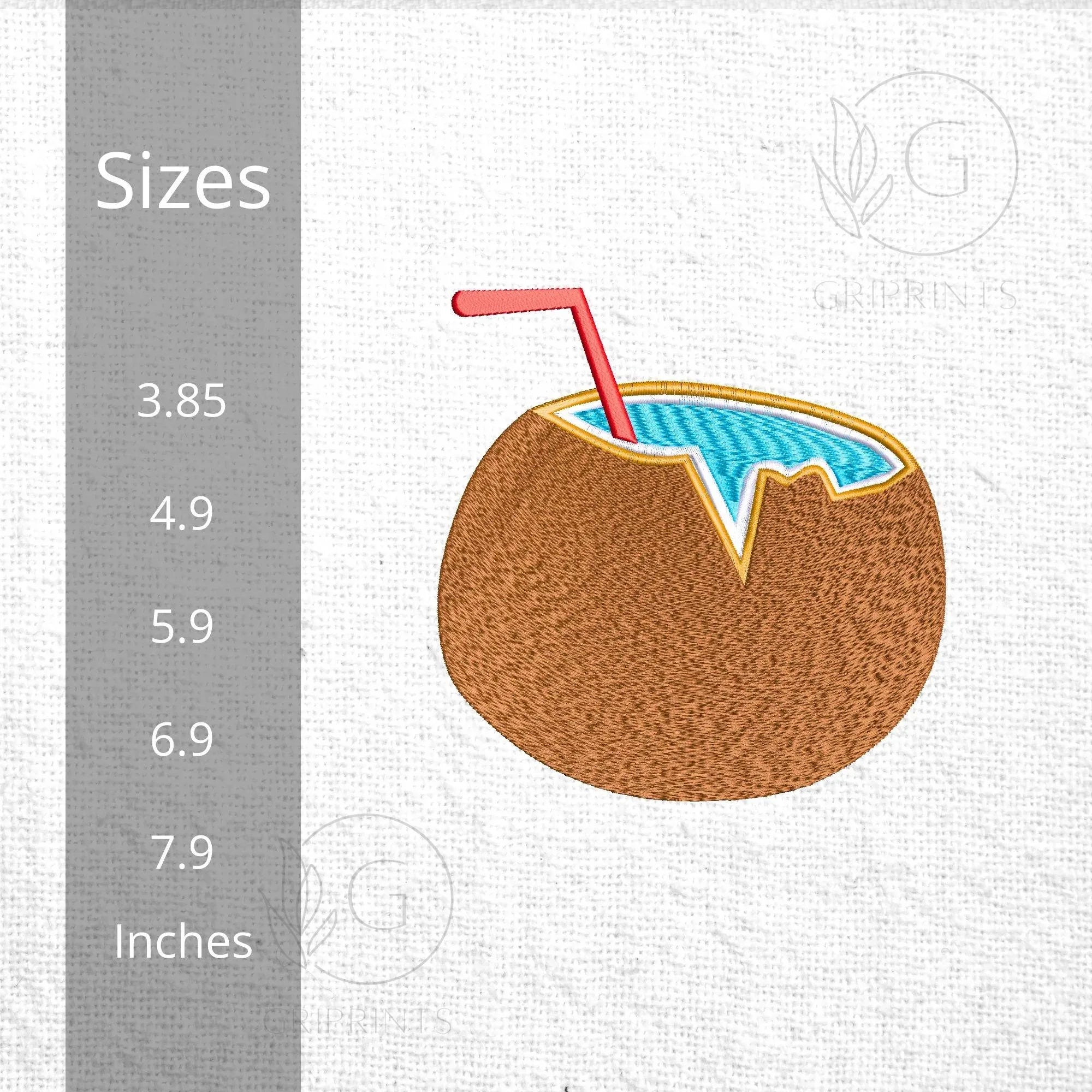 Coconut Drink Embroidery Design: Tropical Beach Cocktail Pattern (Digital Files, 5 Sizes) - ReadTee