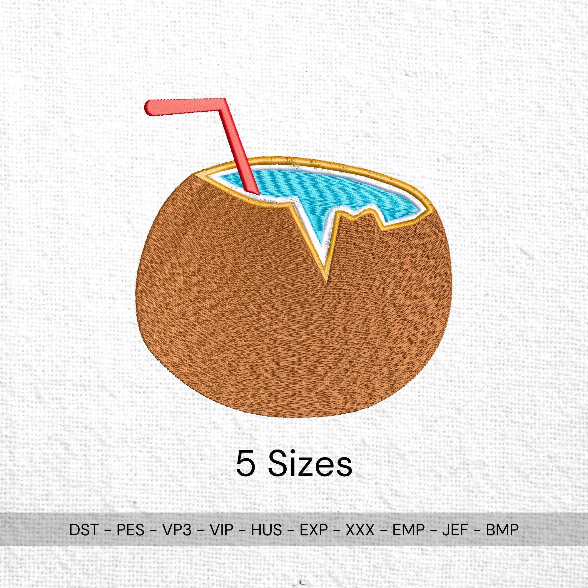 Coconut Drink Embroidery Design: Tropical Beach Cocktail Pattern (Digital Files, 5 Sizes) - ReadTee