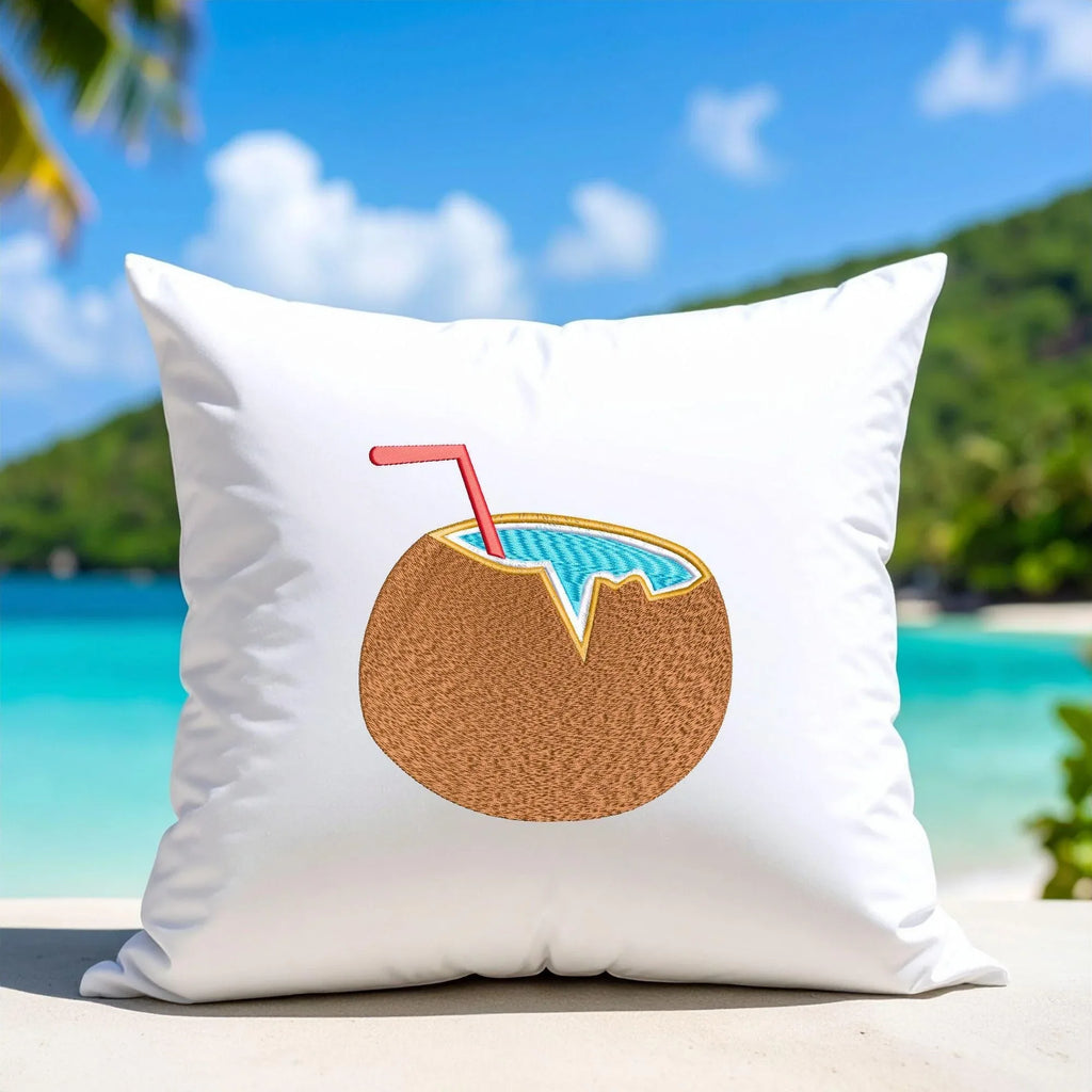 Coconut Drink Embroidery Design: Tropical Beach Cocktail Pattern (Digital Files, 5 Sizes) - ReadTee