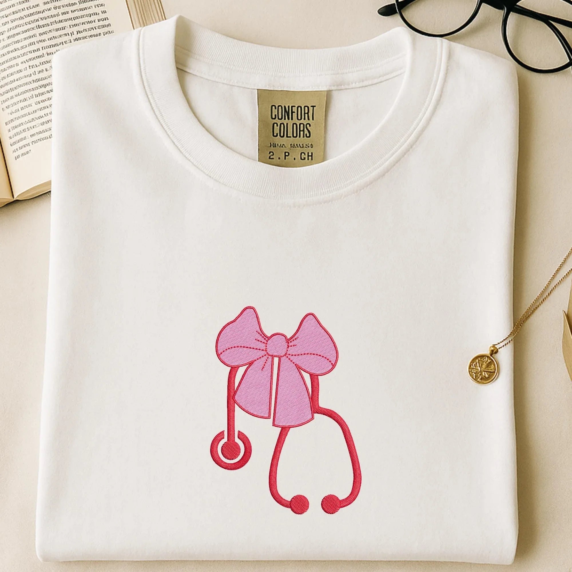 Nurse Stethoscope with Bow Embroidery Design, Coquette Medical Pattern (Digital Files) - ReadTee