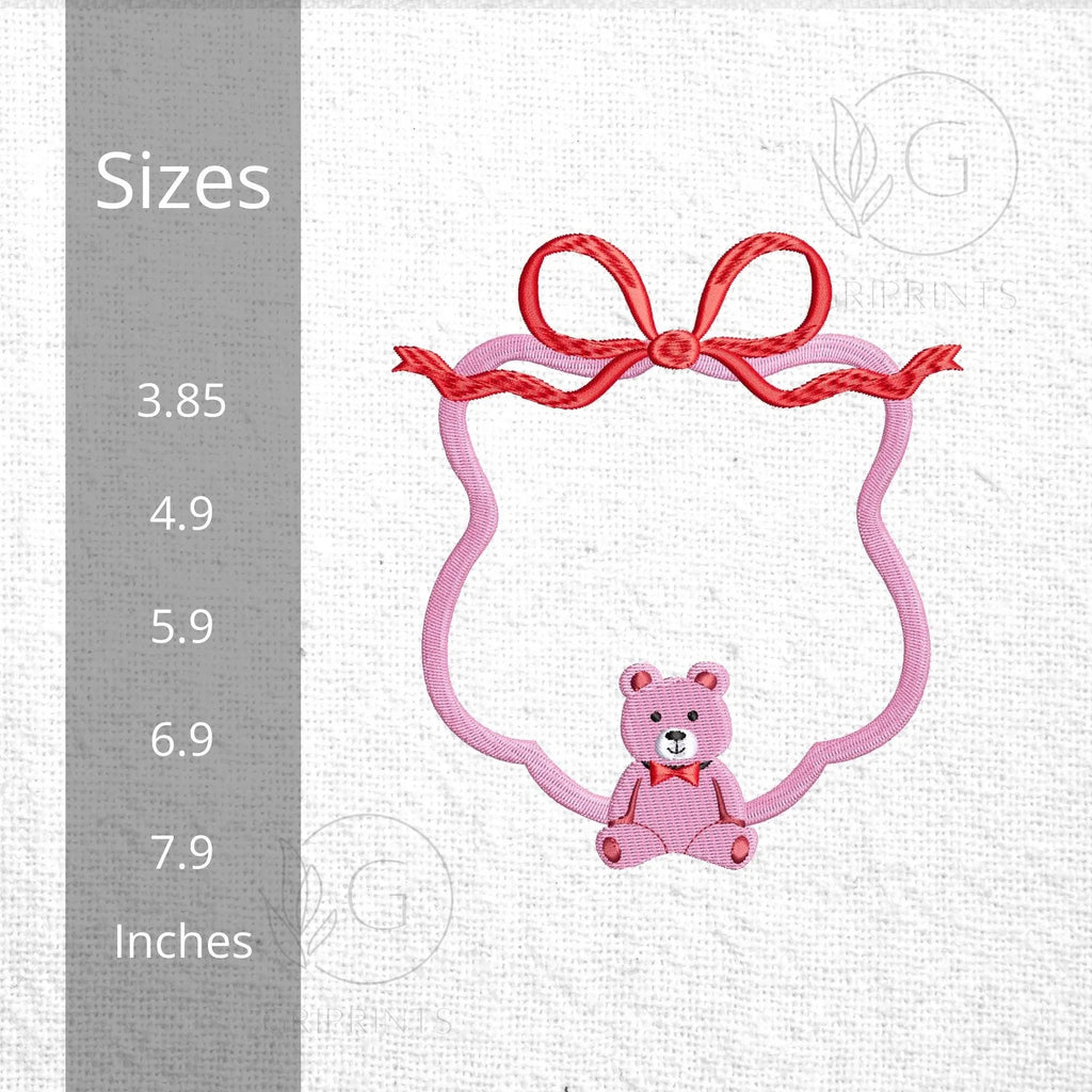 Bear Wreath Embroidery Design: Baby Nursery Crest Frame (Digital Files, 5 Sizes) - ReadTee