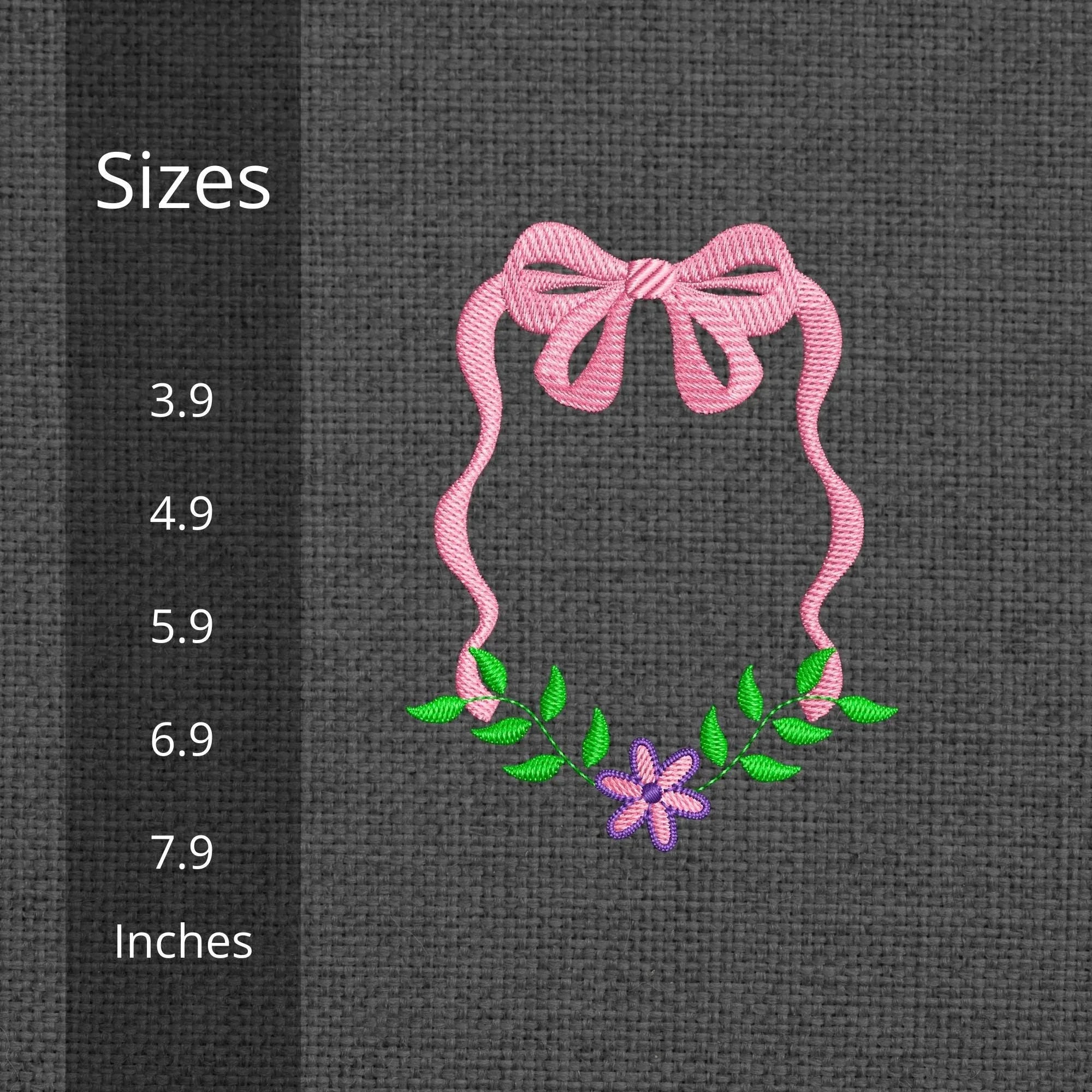 Pink Floral Crest Embroidery Design, Bow Monogram Frame (Digital Files) - ReadTee