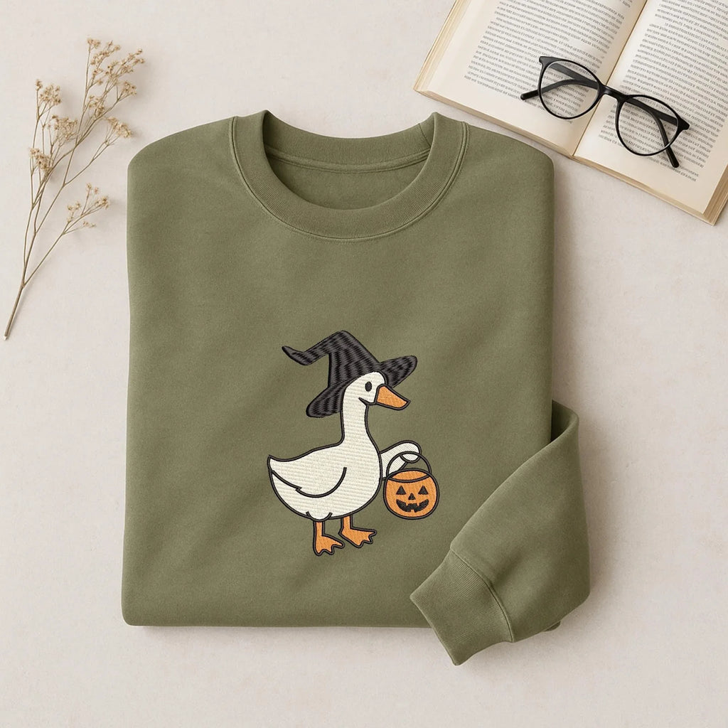 Silly Goose Witch Hat Embroidery Design: Halloween Pumpkin (Digital Files, 5 Sizes) - ReadTee