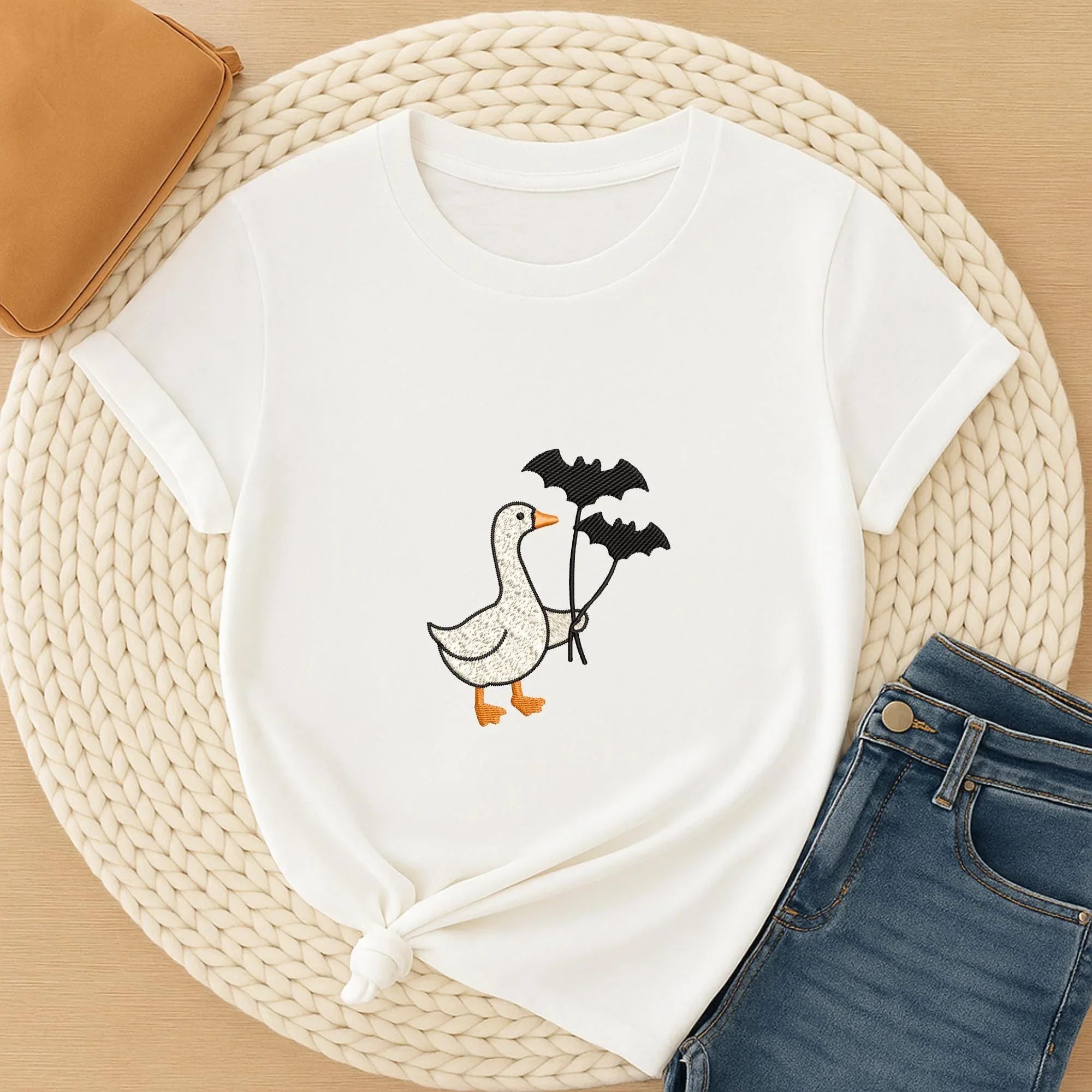 Silly Goose Halloween Embroidery Design: Funny Bat Goose Pattern (Digital Files, 5 Sizes - ReadTee
