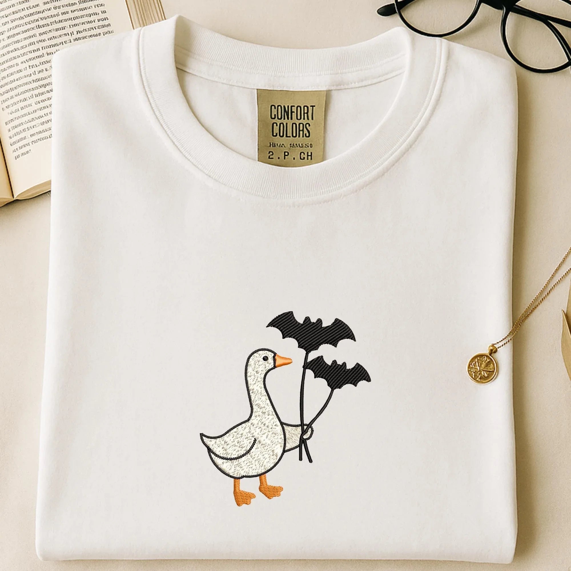 Silly Goose Halloween Embroidery Design: Funny Bat Goose Pattern (Digital Files, 5 Sizes - ReadTee