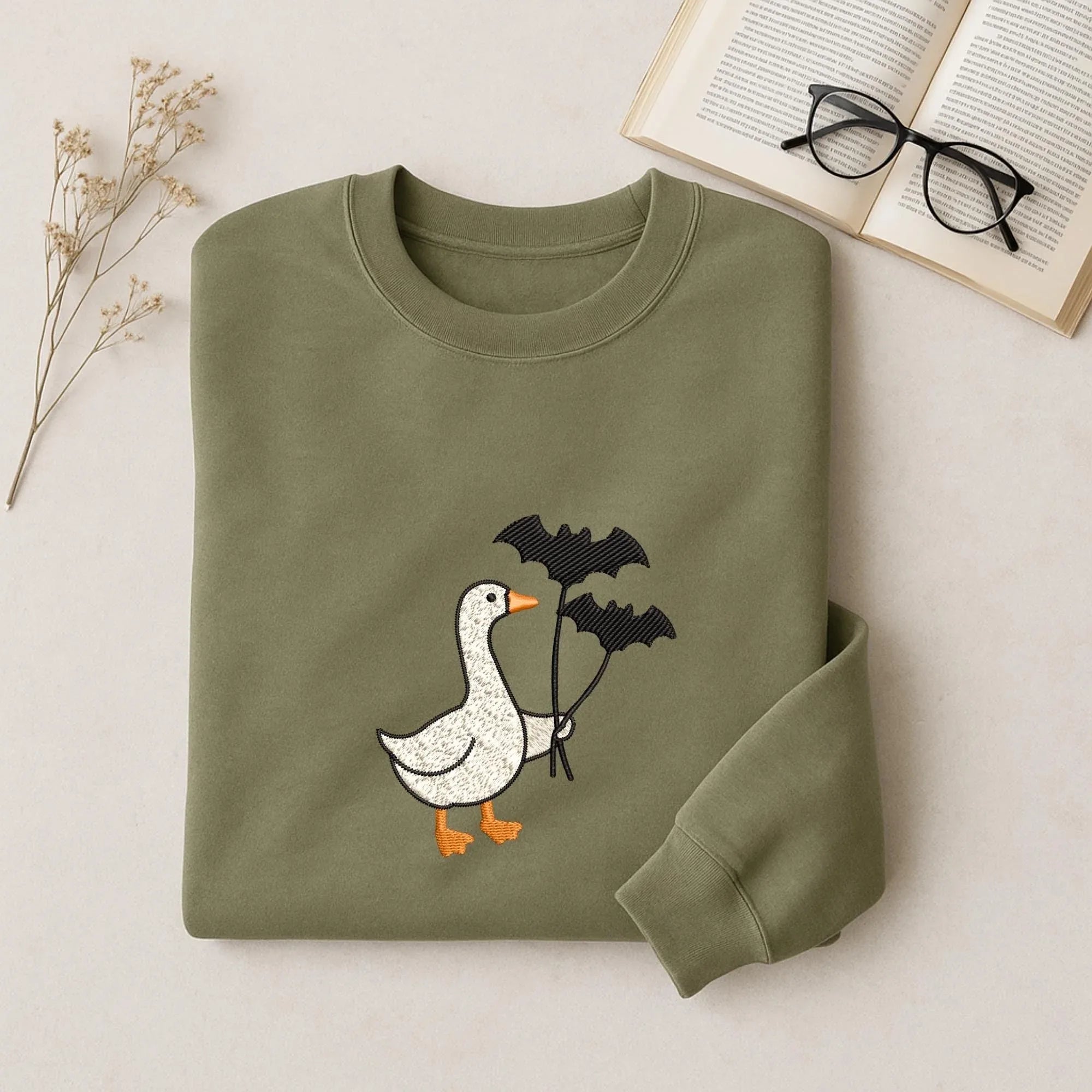 Silly Goose Halloween Embroidery Design: Funny Bat Goose Pattern (Digital Files, 5 Sizes - ReadTee