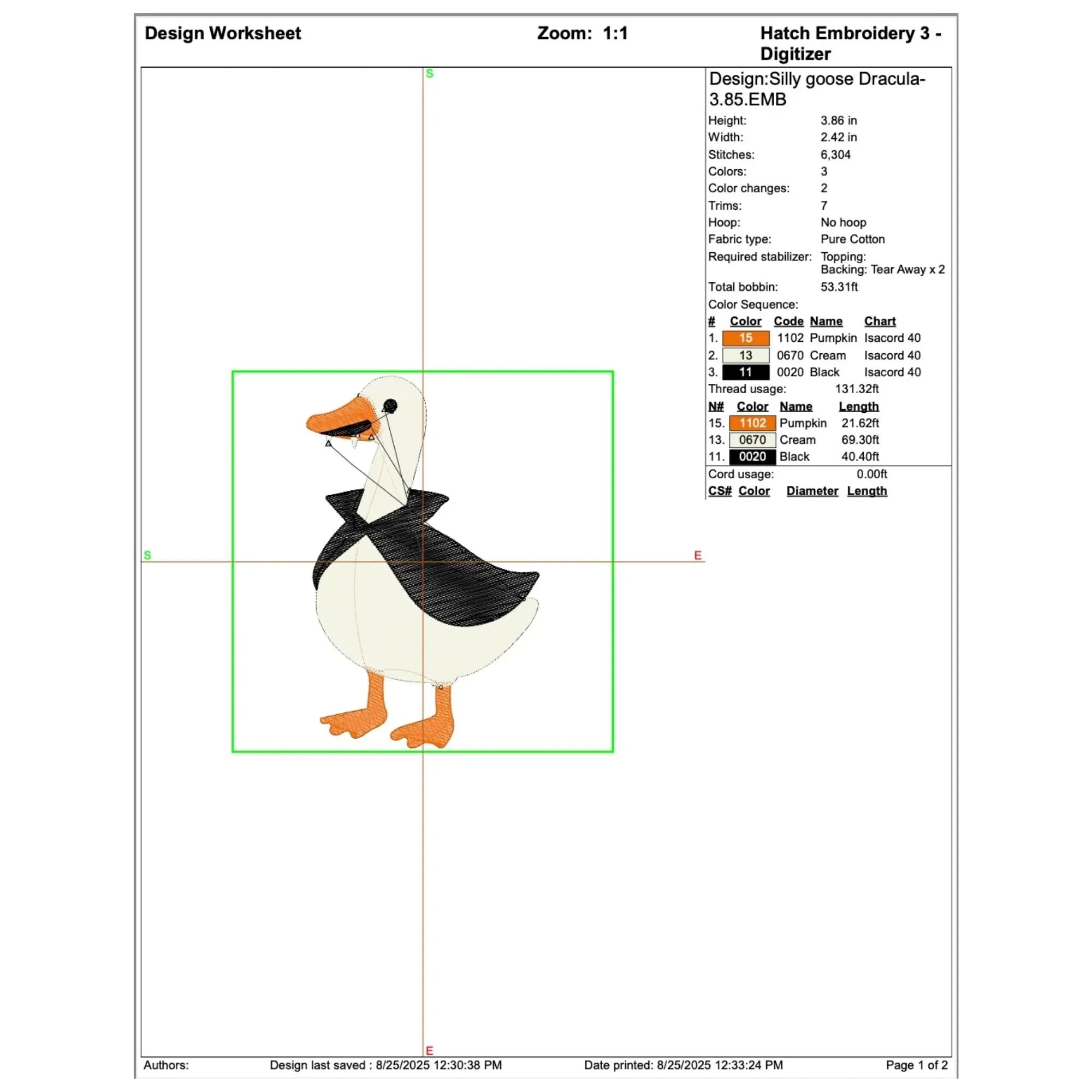 Silly Goose Dracula Embroidery Design: Halloween Vampire Pattern (5 Sizes) - ReadTee