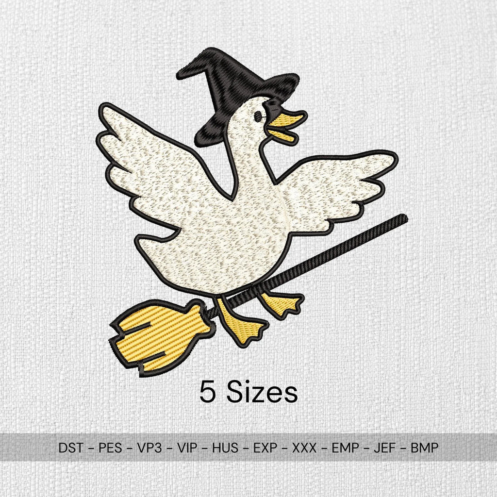 Silly Goose Witch Embroidery Design: Funny Halloween Pattern (Digital Files, 5 Sizes - ReadTee
