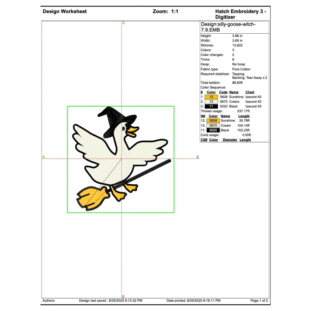 Silly Goose Witch Embroidery Design: Funny Halloween Pattern (Digital Files, 5 Sizes - ReadTee