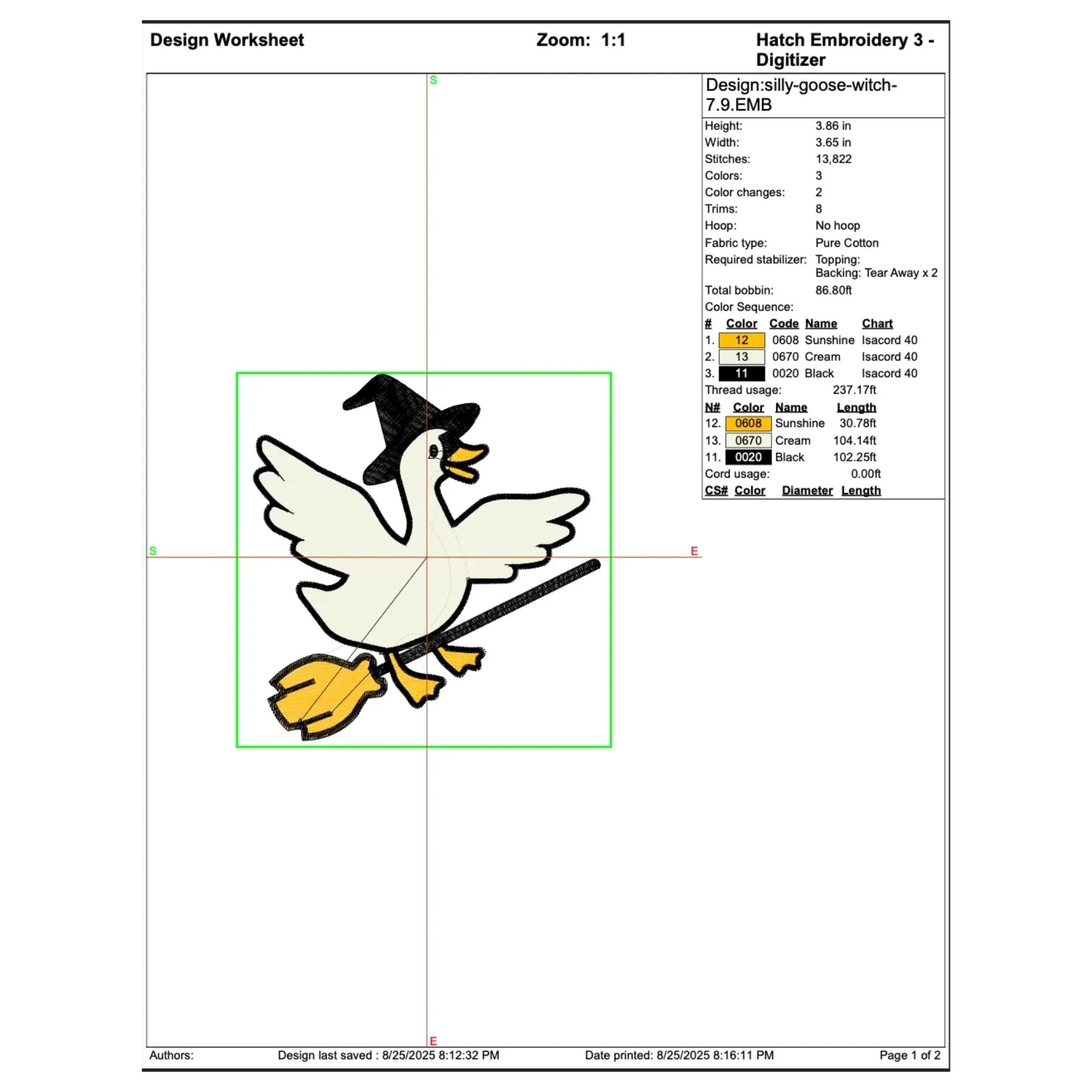 Silly Goose Witch Embroidery Design: Funny Halloween Pattern (Digital Files, 5 Sizes - ReadTee