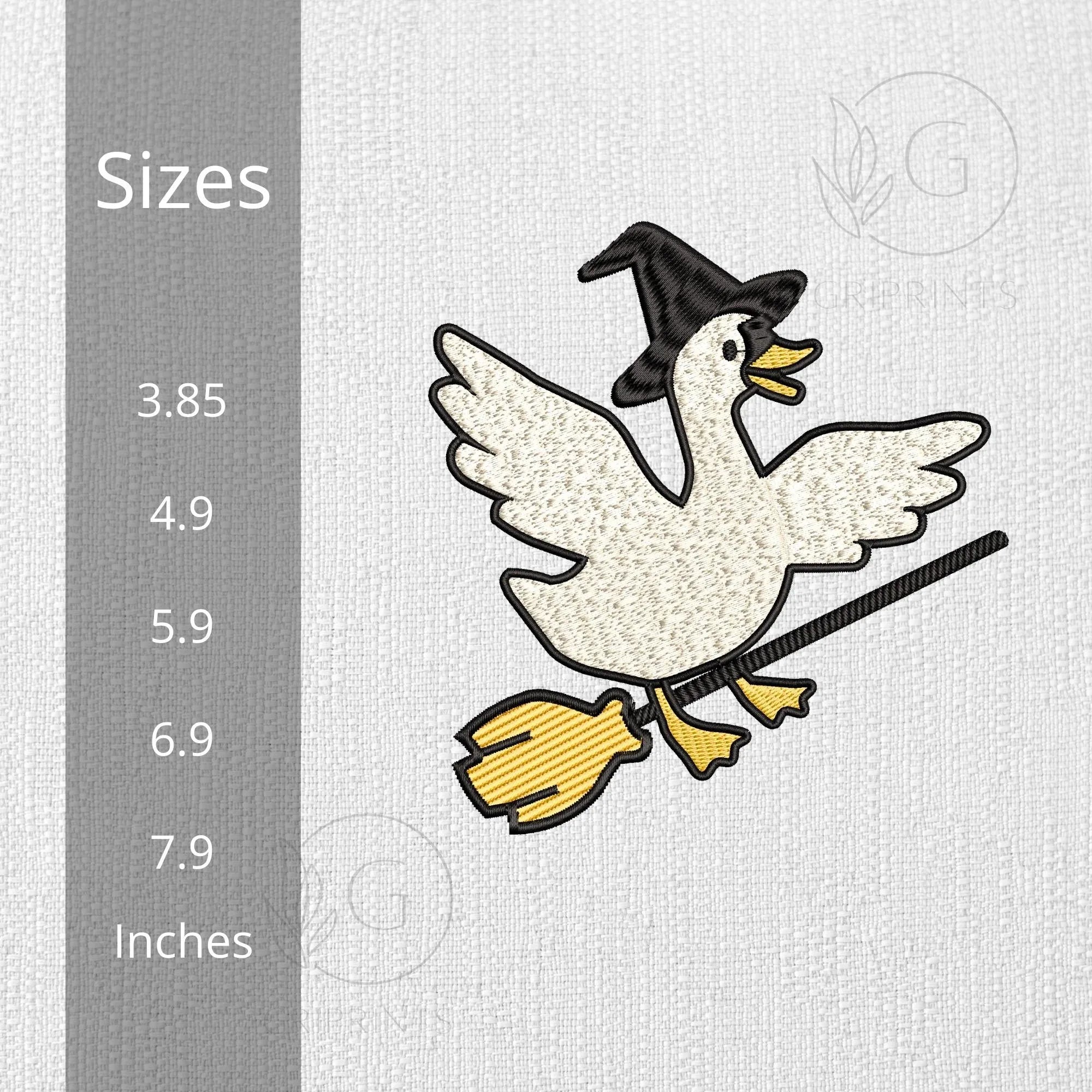 Silly Goose Witch Embroidery Design: Funny Halloween Pattern (Digital Files, 5 Sizes - ReadTee