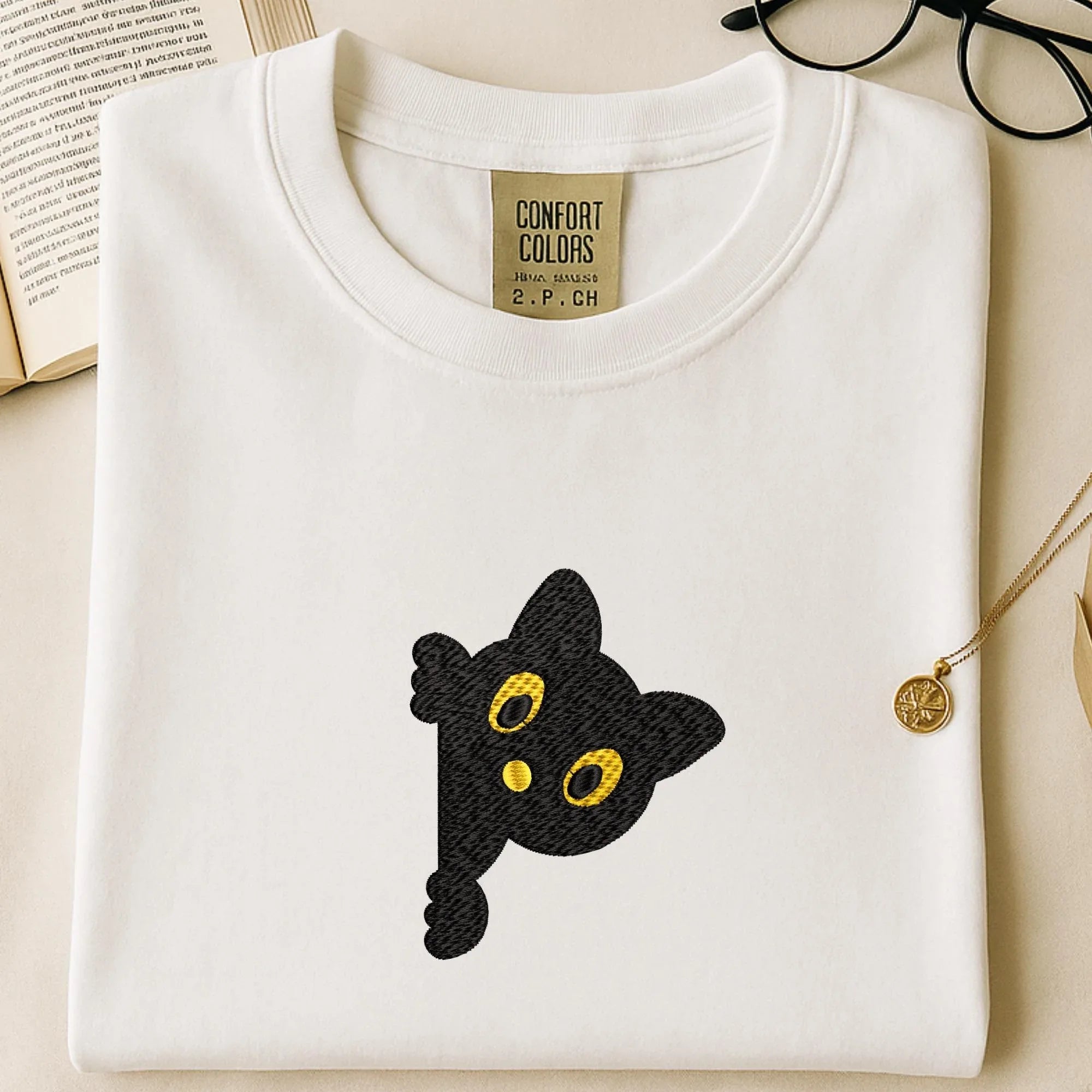 Black Cat Halloween Embroidery Design: Peeking Cat Pattern (Digital Files, 5 Sizes - ReadTee