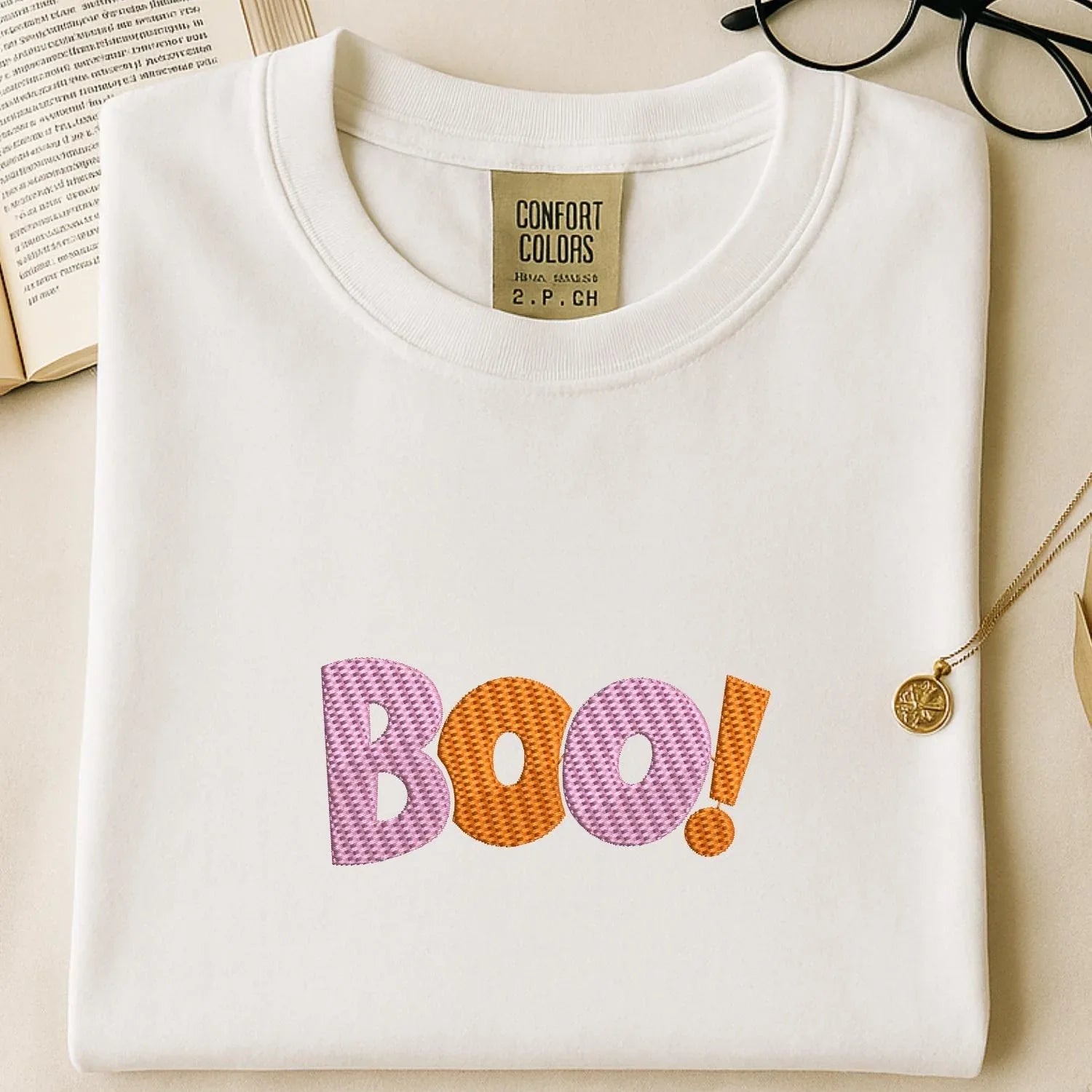 Cute BOO Embroidery Design, Fun Halloween Word Art Pattern, Spooky Cute Fall Machine Embroidery Digital Files for Clothes & Decor, 5 Sizes - ReadTee