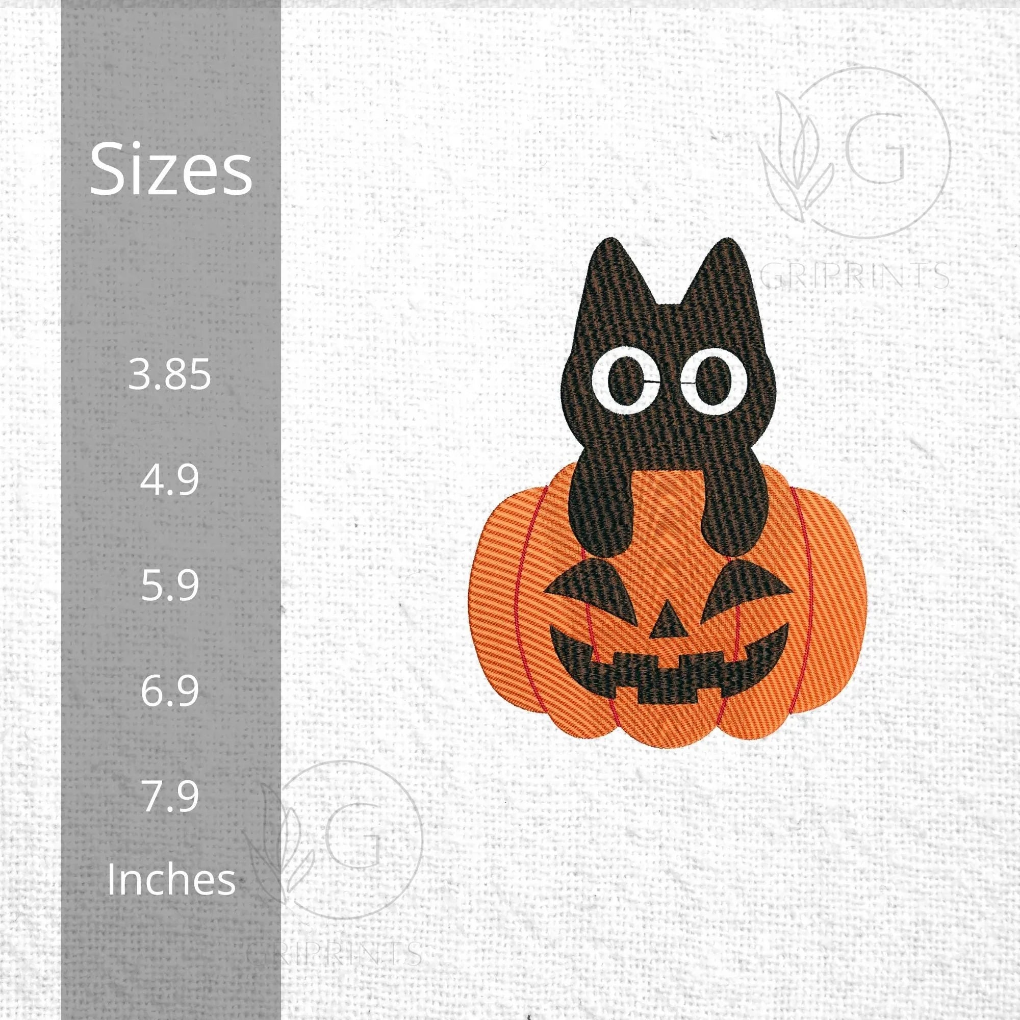 Black Cat Embroidery Design: Halloween Pumpkin, Spooky Fall (Digital Files, 5 Sizes) - ReadTee