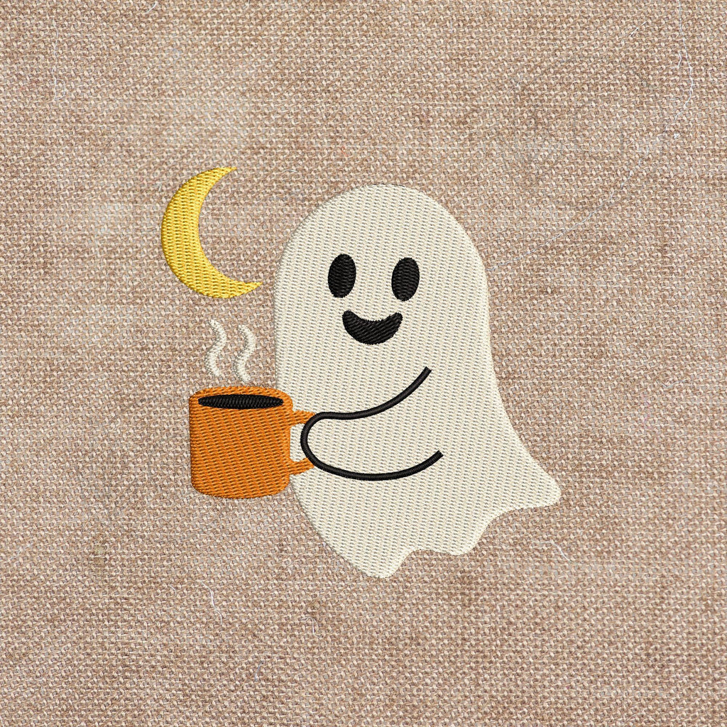 Cute Ghost Drinking Coffee Embroidery Design, Halloween Coffee Lover Machine Embroidery Digital Files, Trick or Treat Ghost - ReadTee