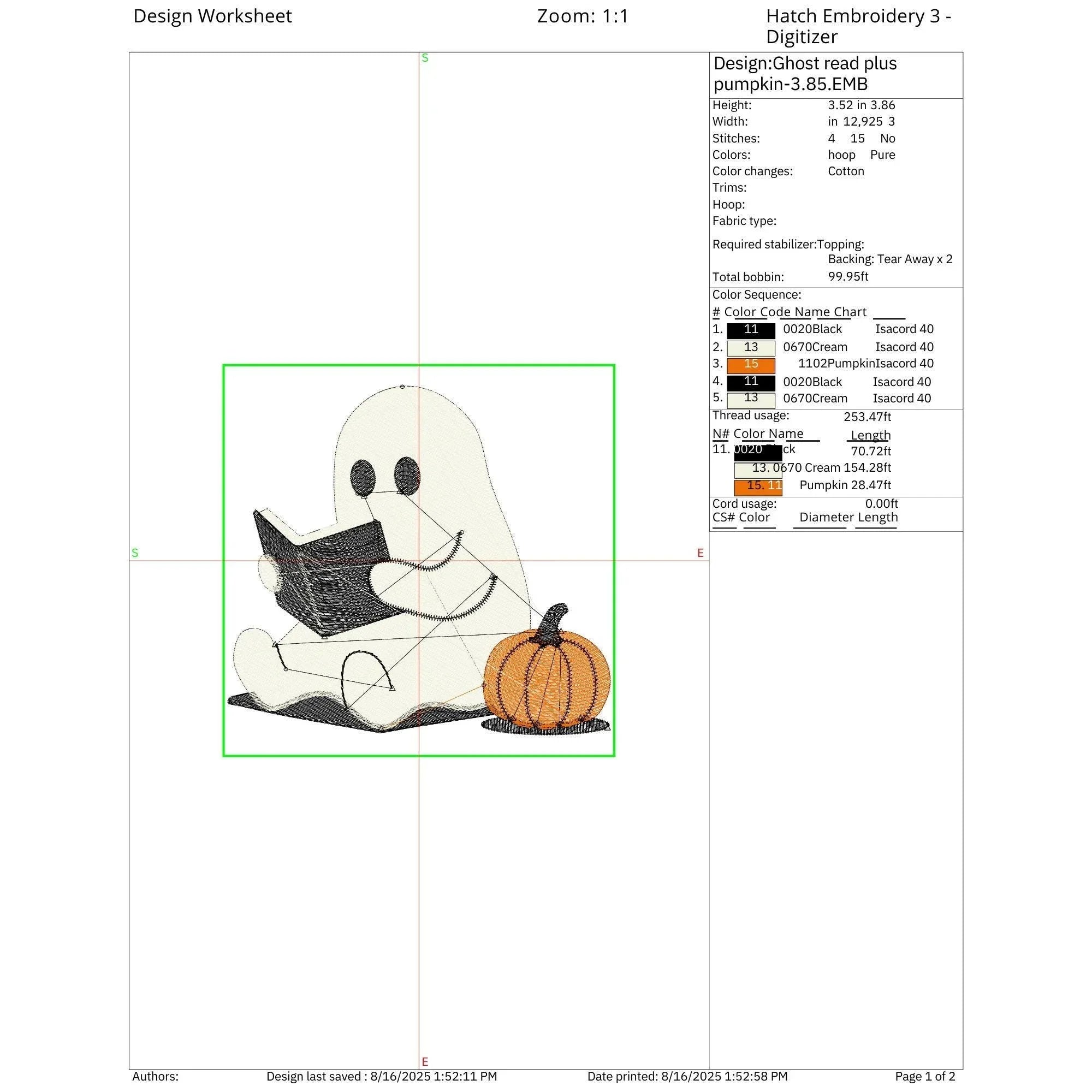Ghost Reading with Pumpkin Machine Embroidery Design | Halloween (Digital Files) - ReadTee