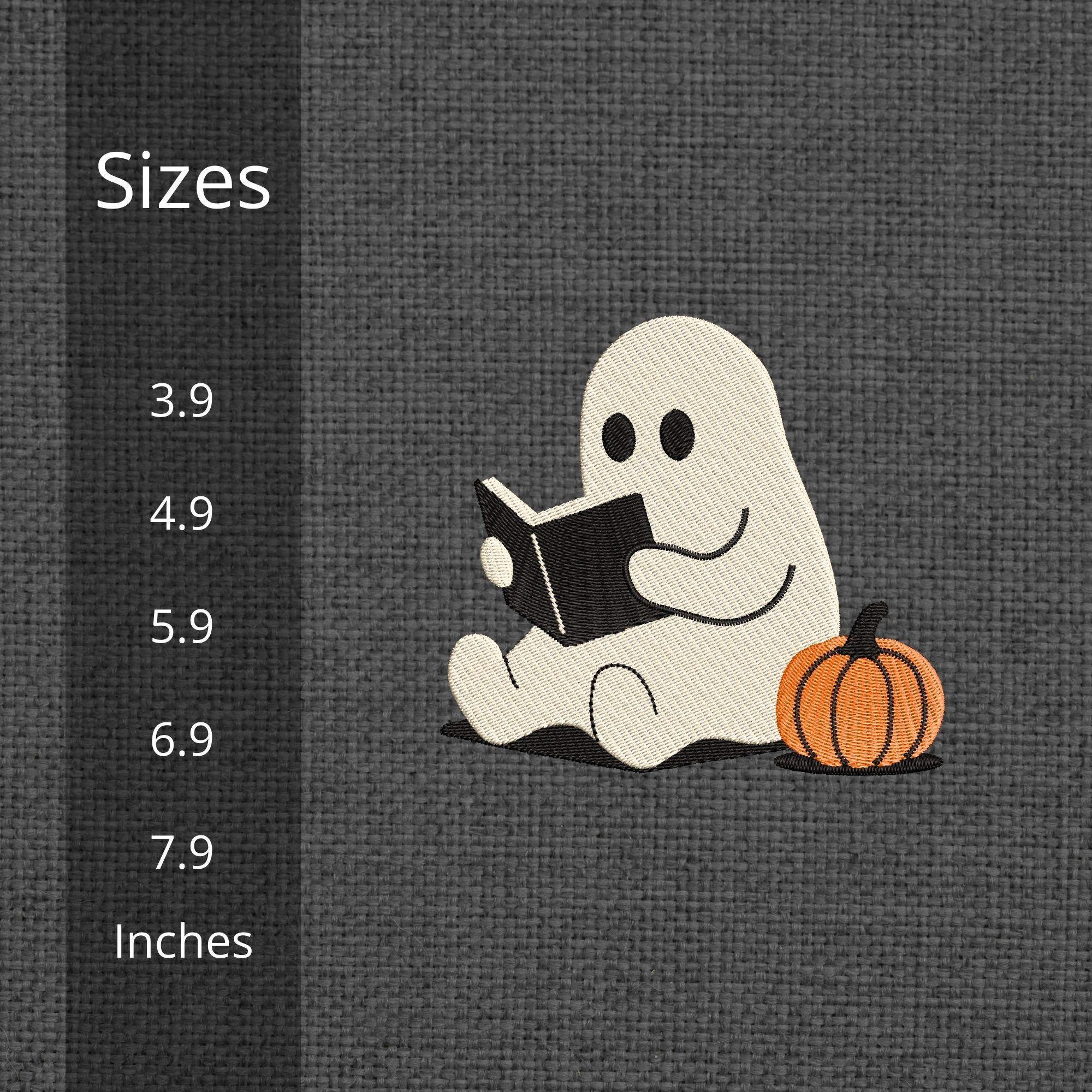 Ghost Reading with Pumpkin Machine Embroidery Design | Halloween (Digital Files) - ReadTee