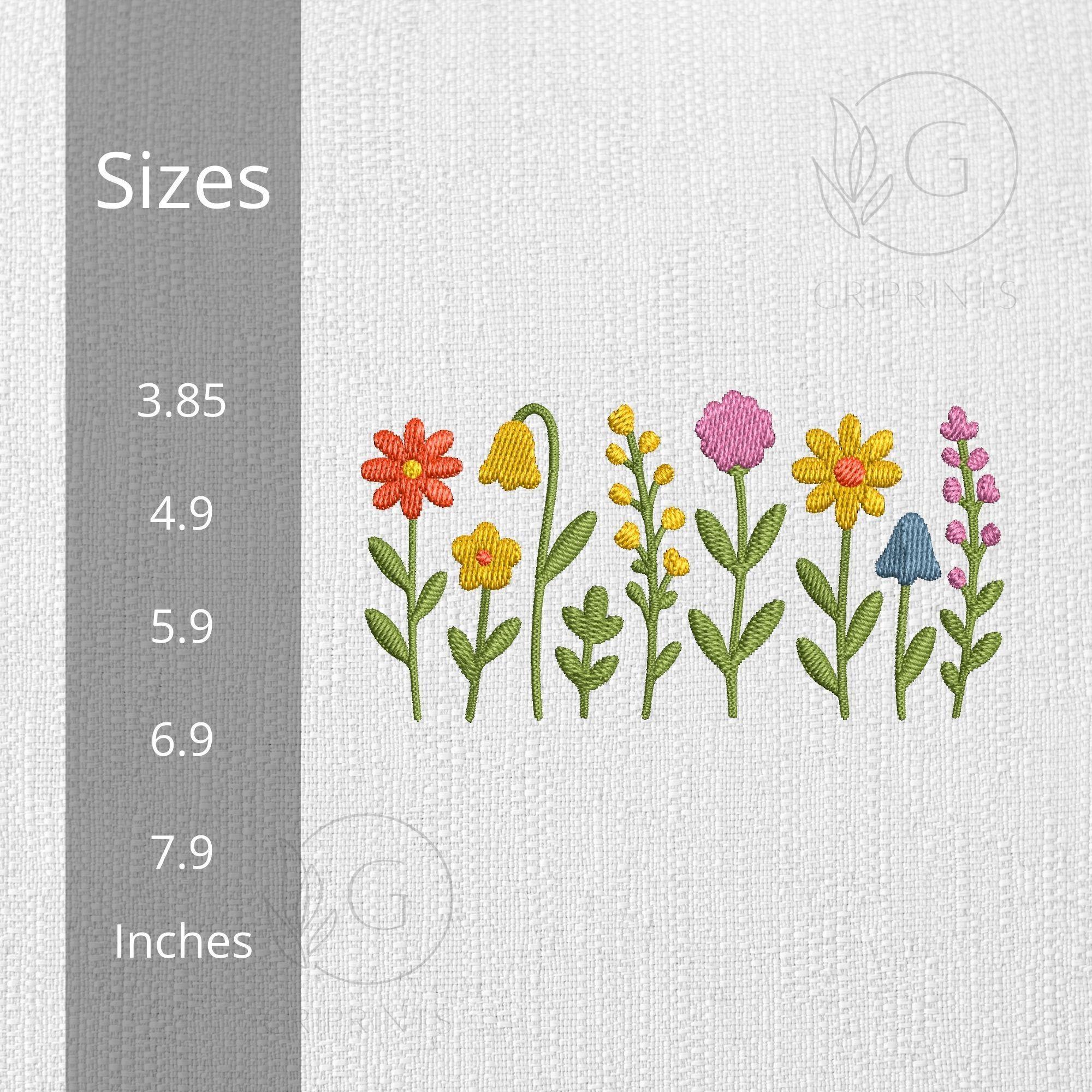 Wildflower Embroidery Design: Colorful Floral Border (Digital Files, 5 Sizes) - ReadTee