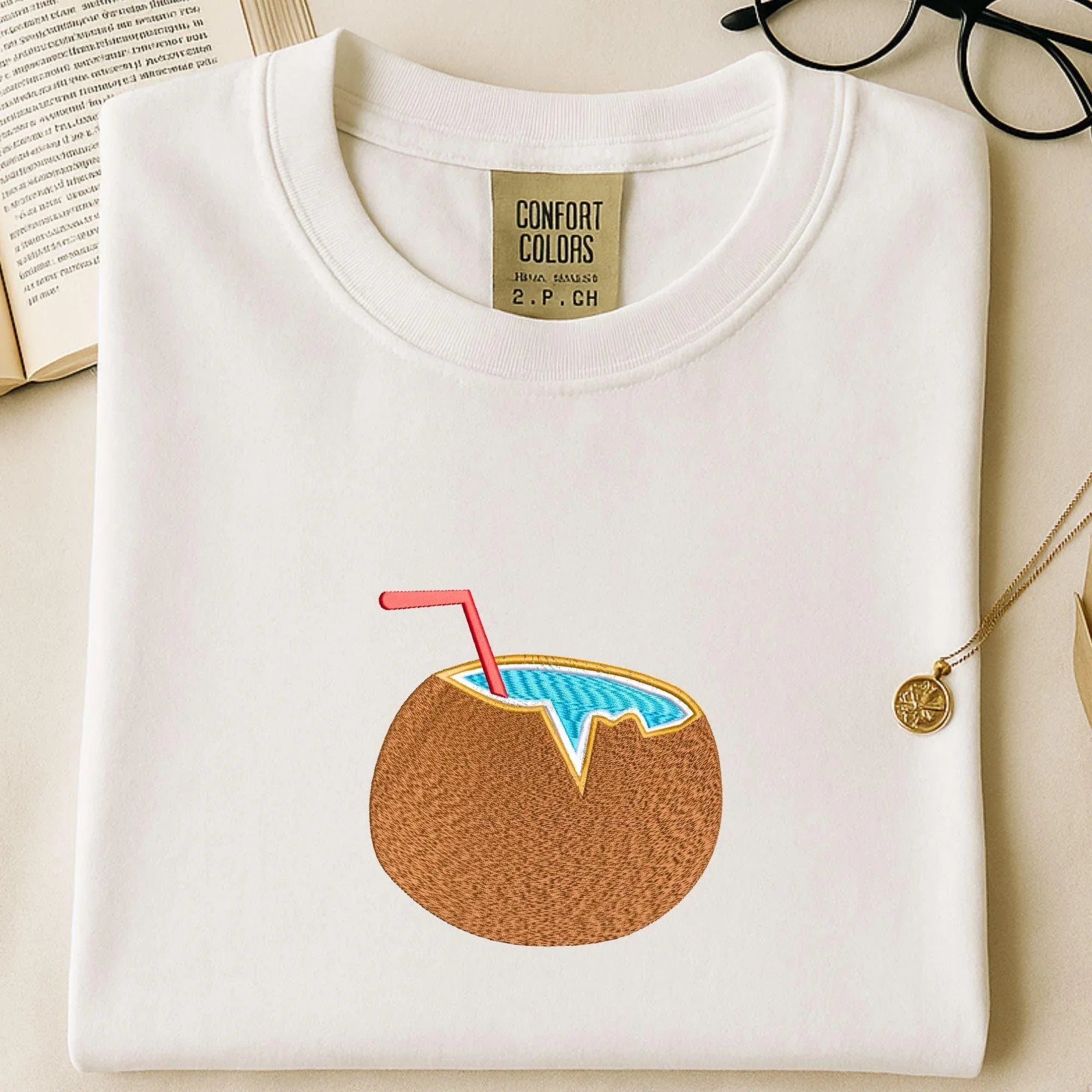 Coconut Drink Embroidery Design: Tropical Beach Cocktail Pattern (Digital Files, 5 Sizes) - ReadTee