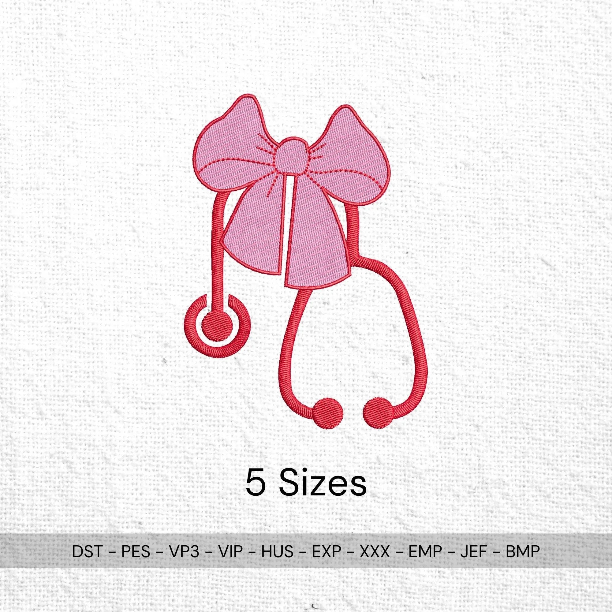 Nurse Stethoscope with Bow Embroidery Design, Coquette Medical Pattern (Digital Files) - ReadTee