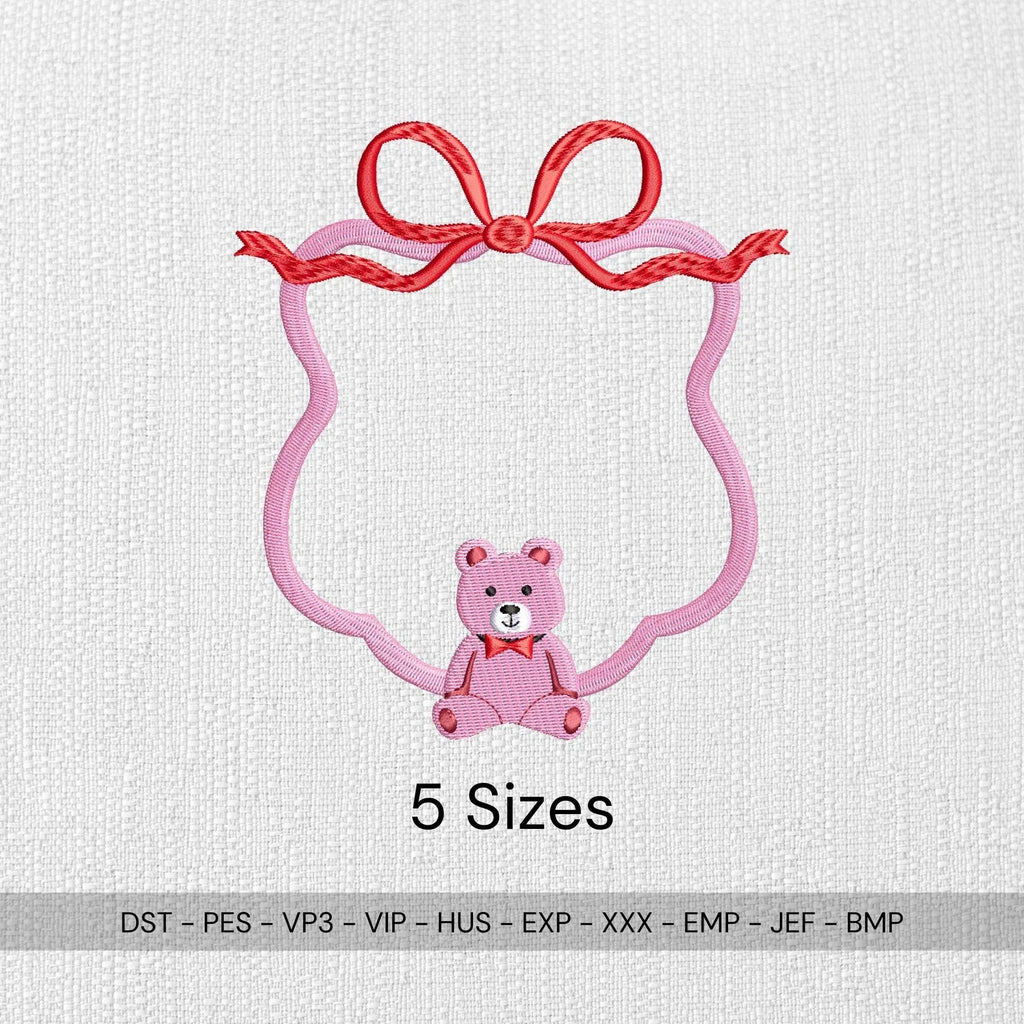 Bear Wreath Embroidery Design: Baby Nursery Crest Frame (Digital Files, 5 Sizes) - ReadTee