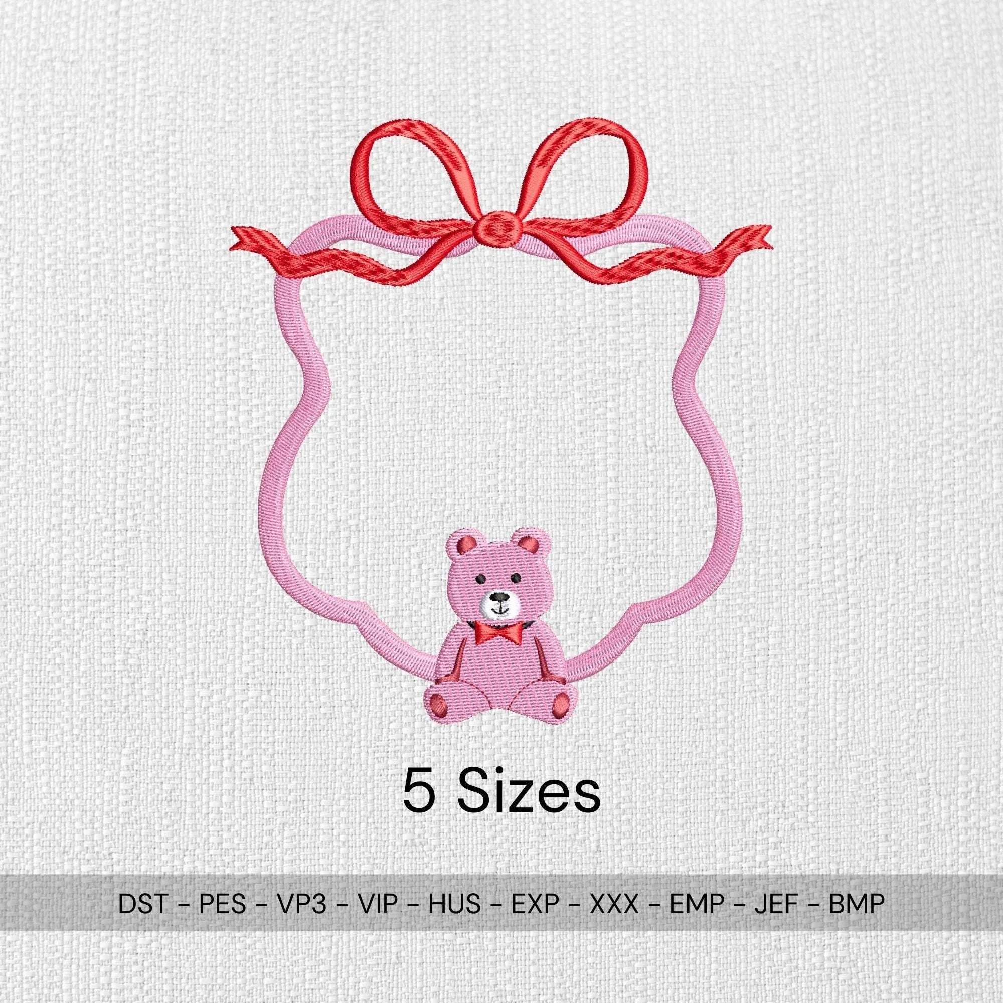 Bear Wreath Embroidery Design: Baby Nursery Crest Frame (Digital Files, 5 Sizes) - ReadTee