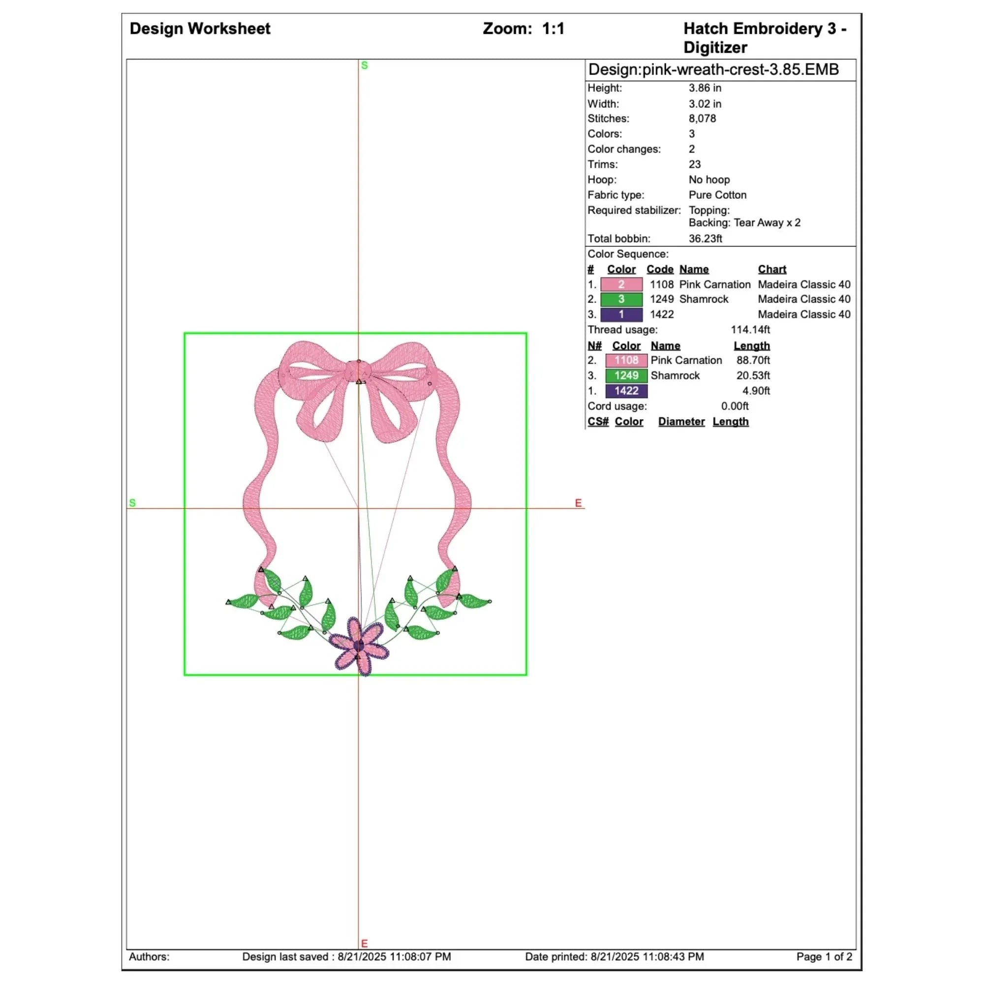 Pink Floral Crest Embroidery Design, Bow Monogram Frame (Digital Files) - ReadTee