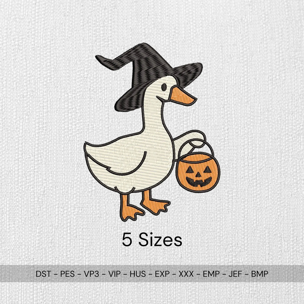 Silly Goose Witch Hat Embroidery Design: Halloween Pumpkin (Digital Files, 5 Sizes) - ReadTee