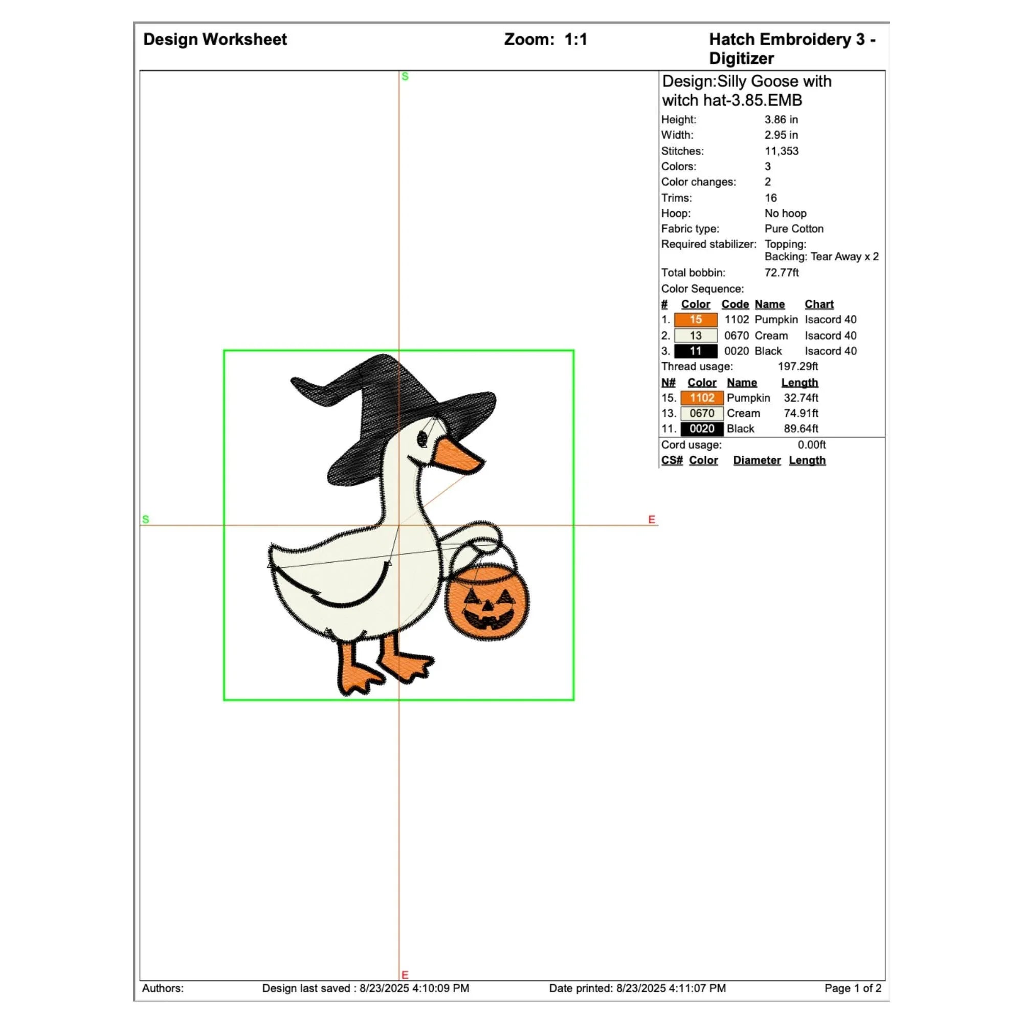 Silly Goose Witch Hat Embroidery Design: Halloween Pumpkin (Digital Files, 5 Sizes) - ReadTee