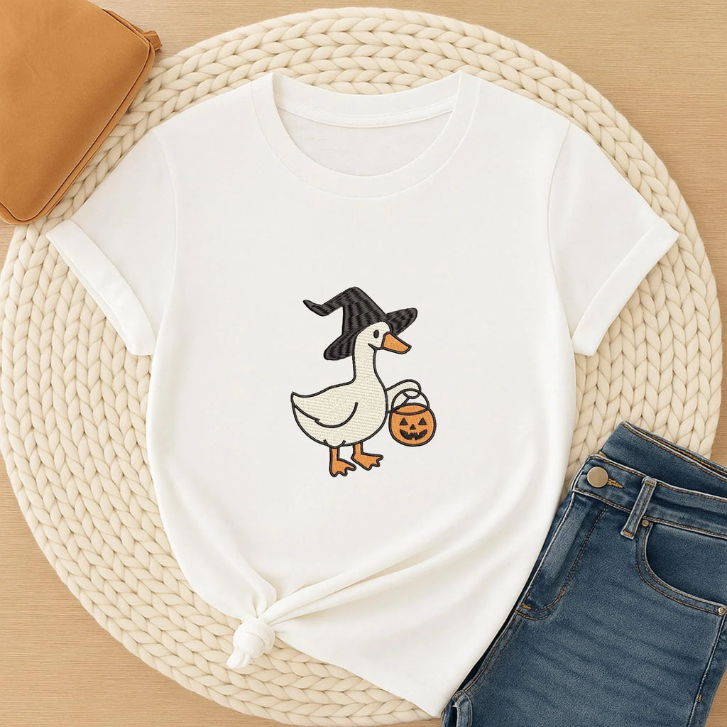 Silly Goose Witch Hat Embroidery Design: Halloween Pumpkin (Digital Files, 5 Sizes) - ReadTee