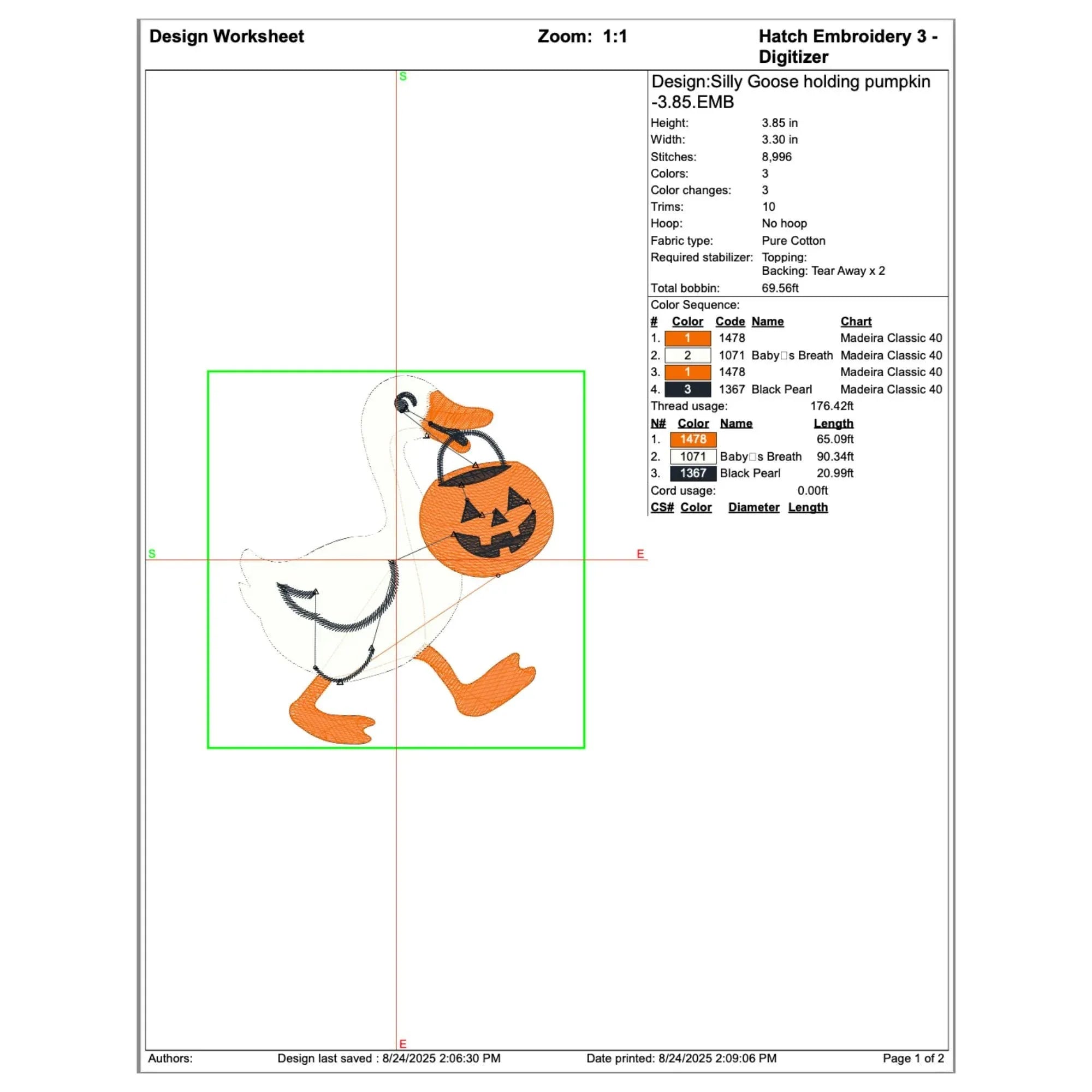 Silly Goose Pumpkin Embroidery Design: Funny Halloween Pattern (Digital Files, 5 Sizes - ReadTee