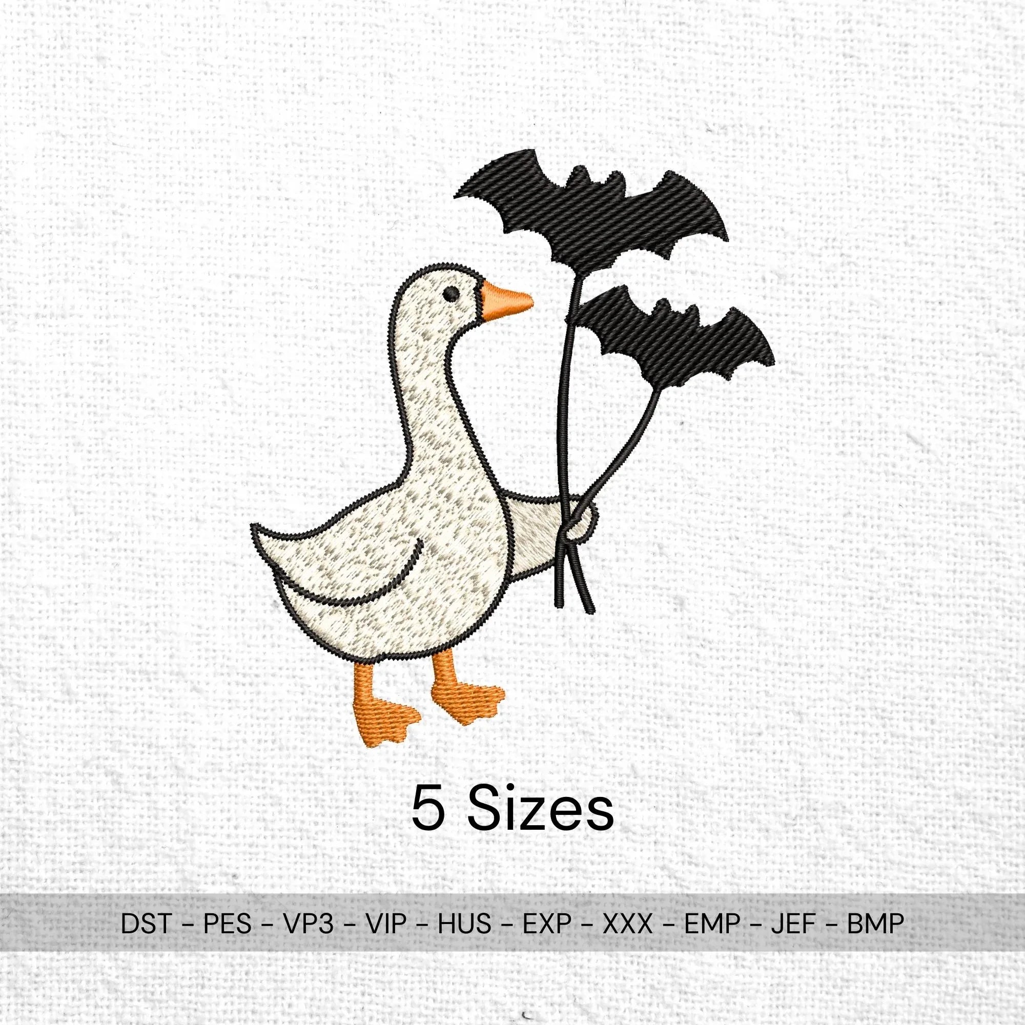 Silly Goose Halloween Embroidery Design: Funny Bat Goose Pattern (Digital Files, 5 Sizes - ReadTee
