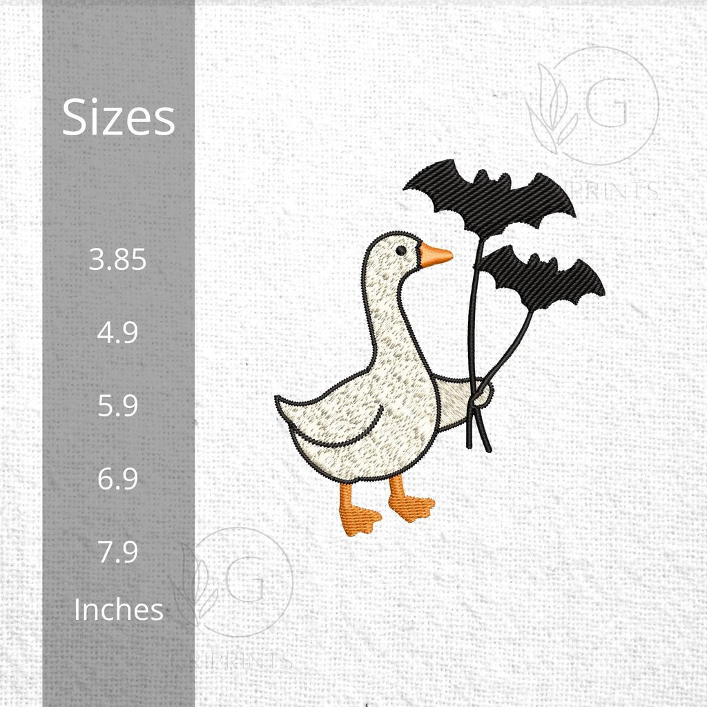 Silly Goose Halloween Embroidery Design: Funny Bat Goose Pattern (Digital Files, 5 Sizes - ReadTee