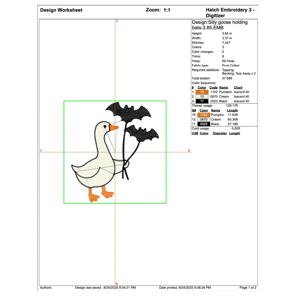 Silly Goose Halloween Embroidery Design: Funny Bat Goose Pattern (Digital Files, 5 Sizes - ReadTee