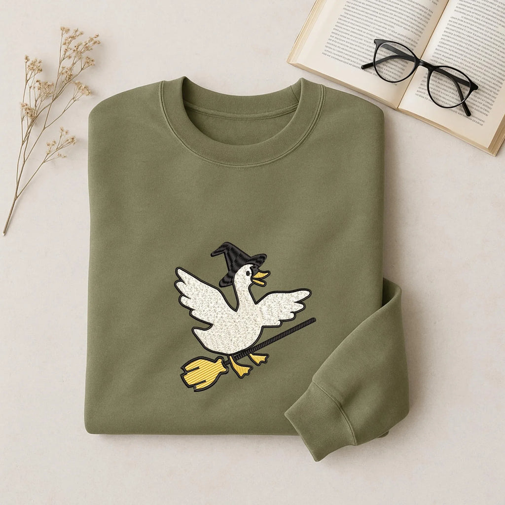 Silly Goose Witch Embroidery Design: Funny Halloween Pattern (Digital Files, 5 Sizes - ReadTee