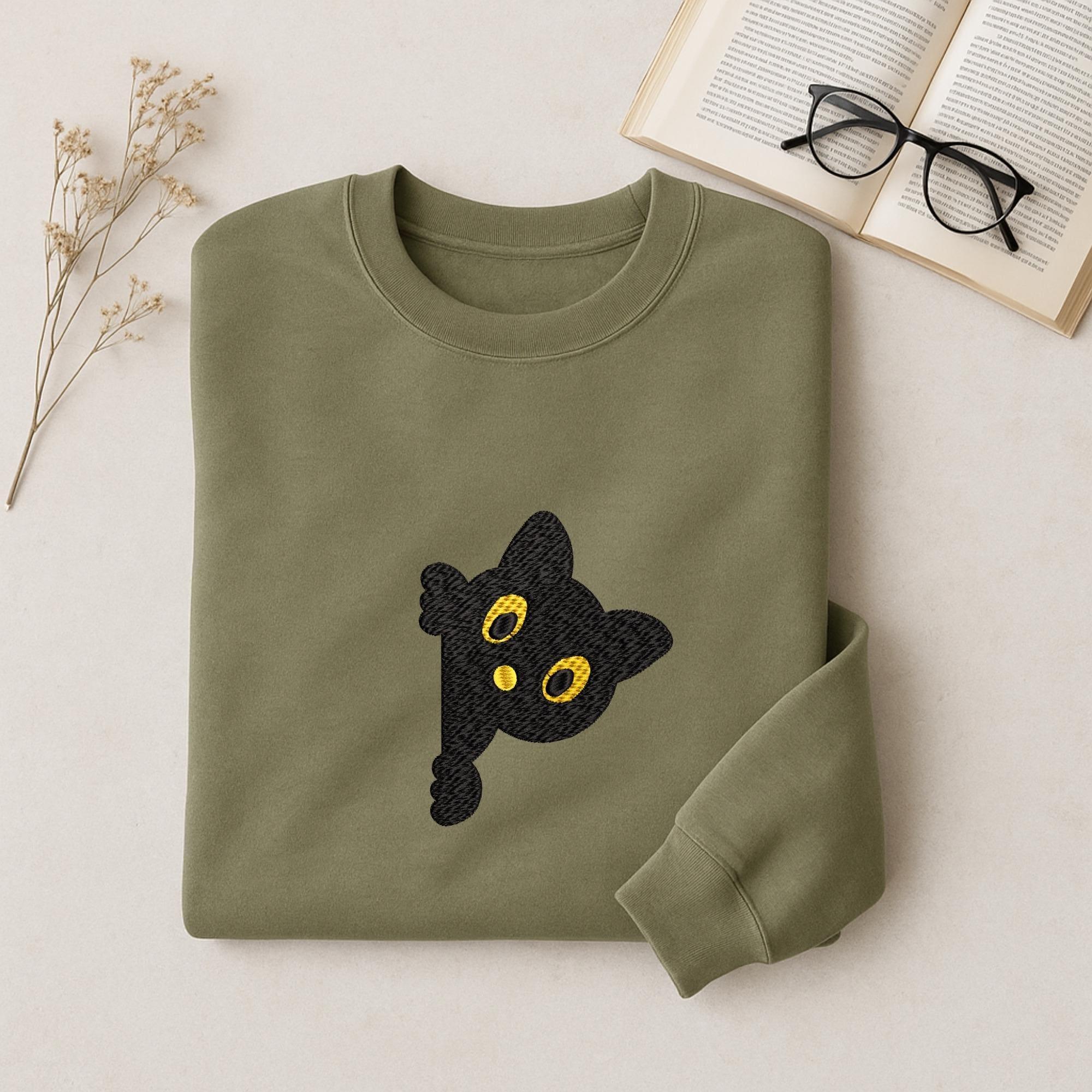 Black Cat Halloween Embroidery Design: Peeking Cat Pattern (Digital Files, 5 Sizes - ReadTee