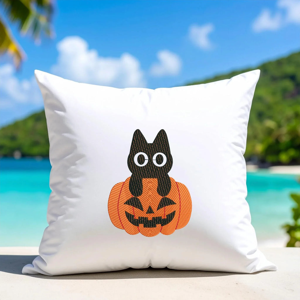 Black Cat Embroidery Design: Halloween Pumpkin, Spooky Fall (Digital Files, 5 Sizes) - ReadTee