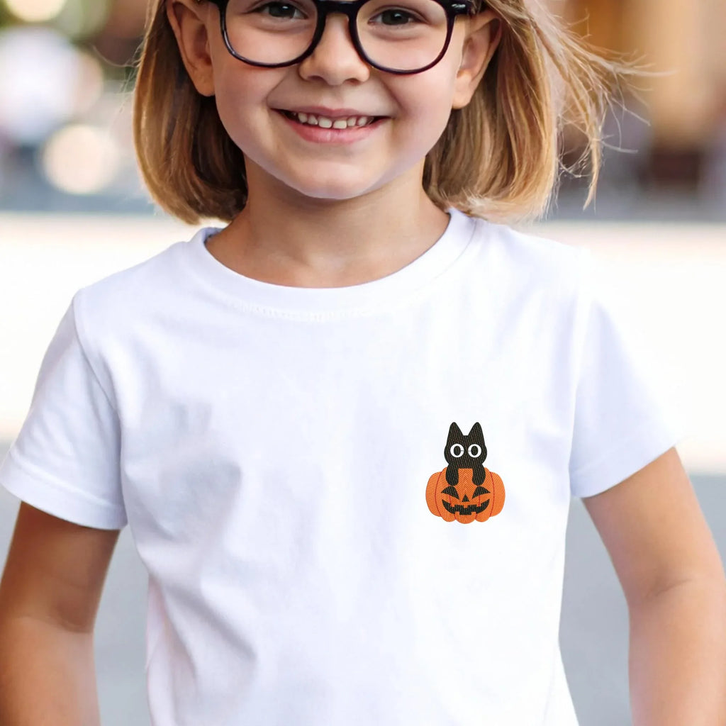 Black Cat Embroidery Design: Halloween Pumpkin, Spooky Fall (Digital Files, 5 Sizes) - ReadTee
