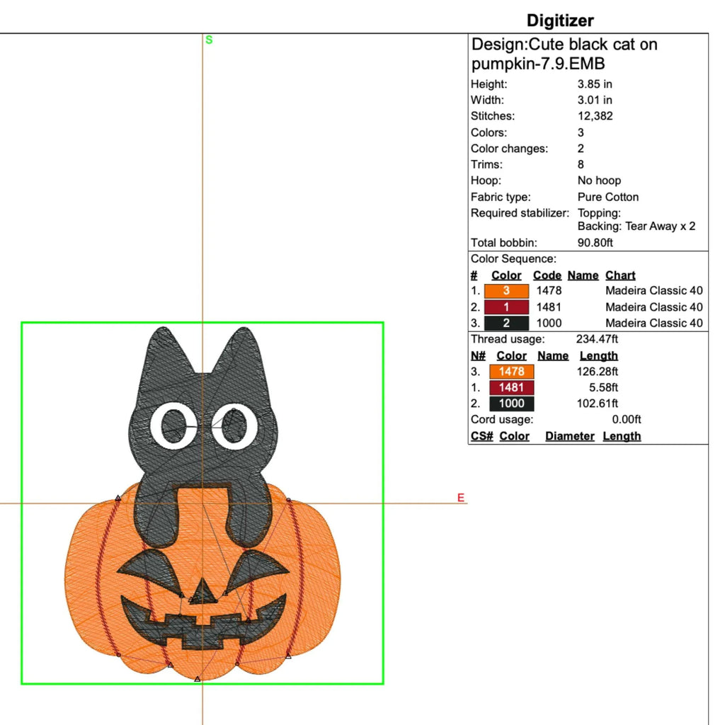 Black Cat Embroidery Design: Halloween Pumpkin, Spooky Fall (Digital Files, 5 Sizes) - ReadTee