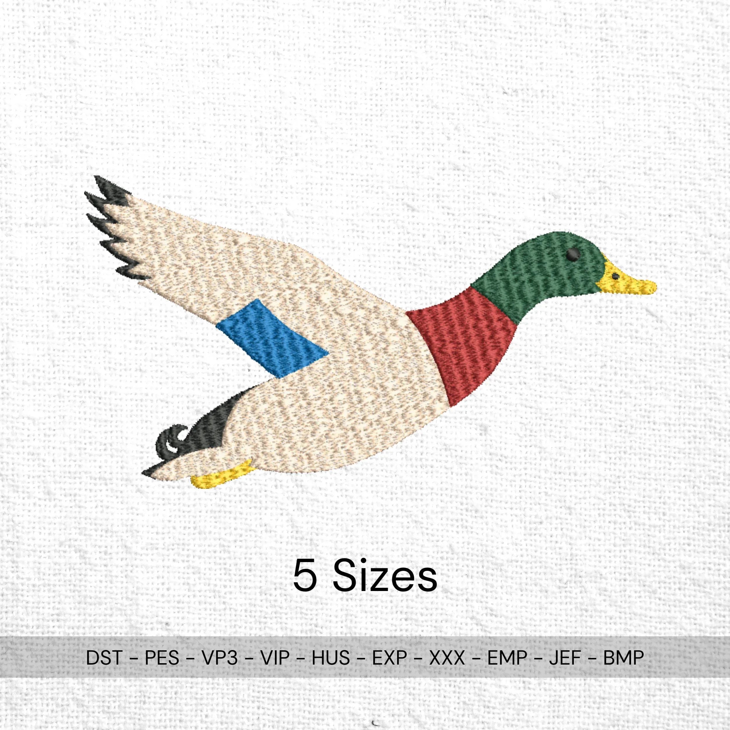 Flying Mallard Duck Embroidery Design | Hunting Embroidery Pattern (5 Sizes) - ReadTee