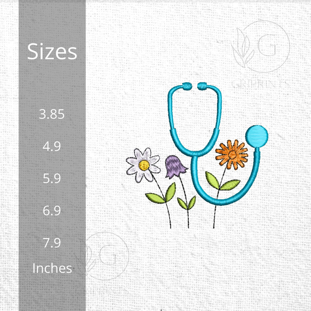 Floral Stethoscope Embroidery Design, Wildflower Medical Pattern (Digital Download) - ReadTee
