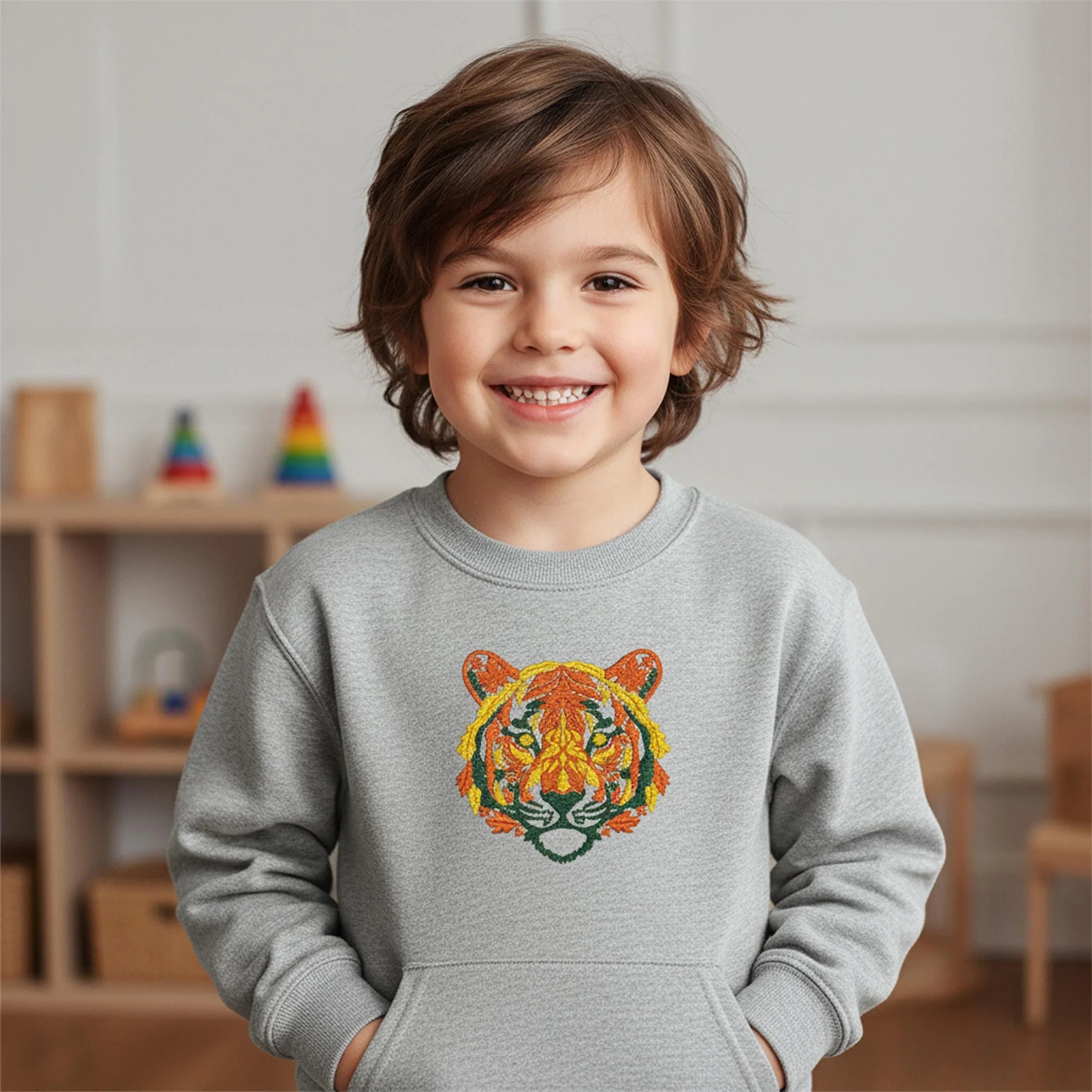 Autumn Leaves Tiger Embroidery Design | Fall Machine Embroidery Pattern (PES DST) - ReadTee