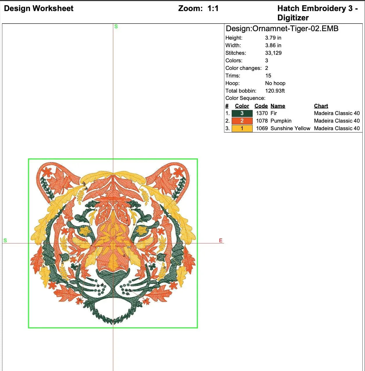 Autumn Leaves Tiger Embroidery Design | Fall Machine Embroidery Pattern (PES DST) - ReadTee