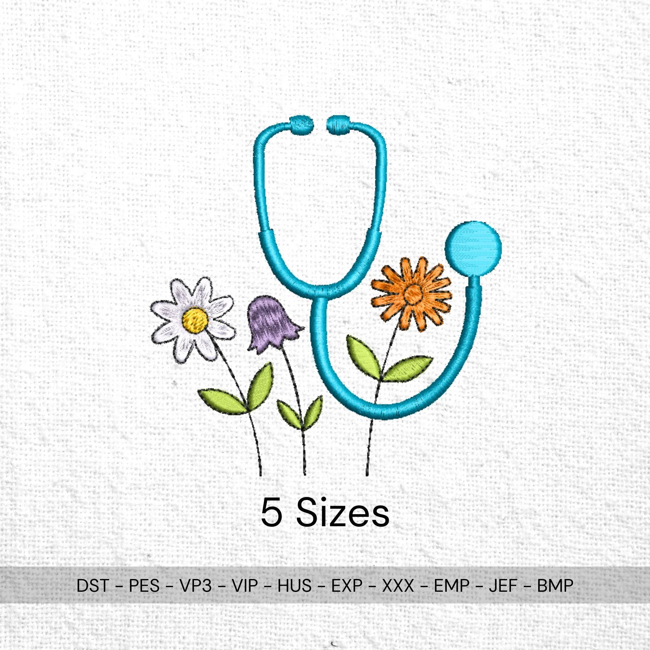 Floral Stethoscope Embroidery Design, Wildflower Medical Pattern (Digital Download) - ReadTee