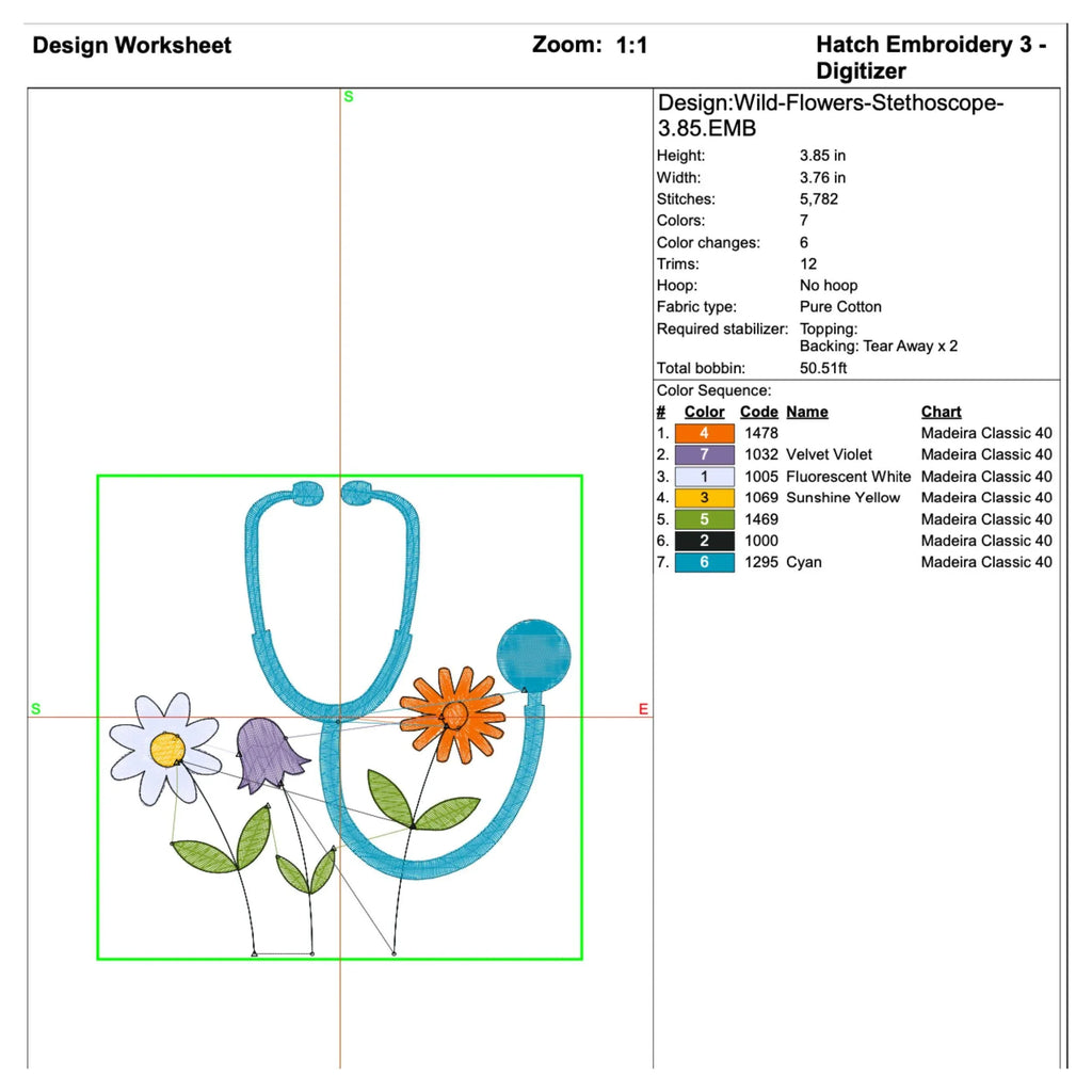 Floral Stethoscope Embroidery Design, Wildflower Medical Pattern (Digital Download) - ReadTee