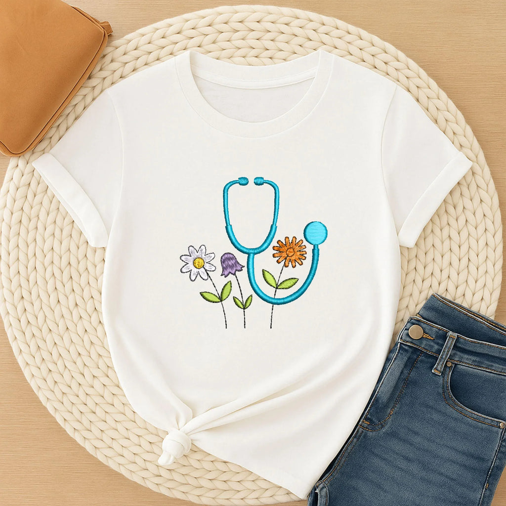Floral Stethoscope Embroidery Design, Wildflower Medical Pattern (Digital Download) - ReadTee