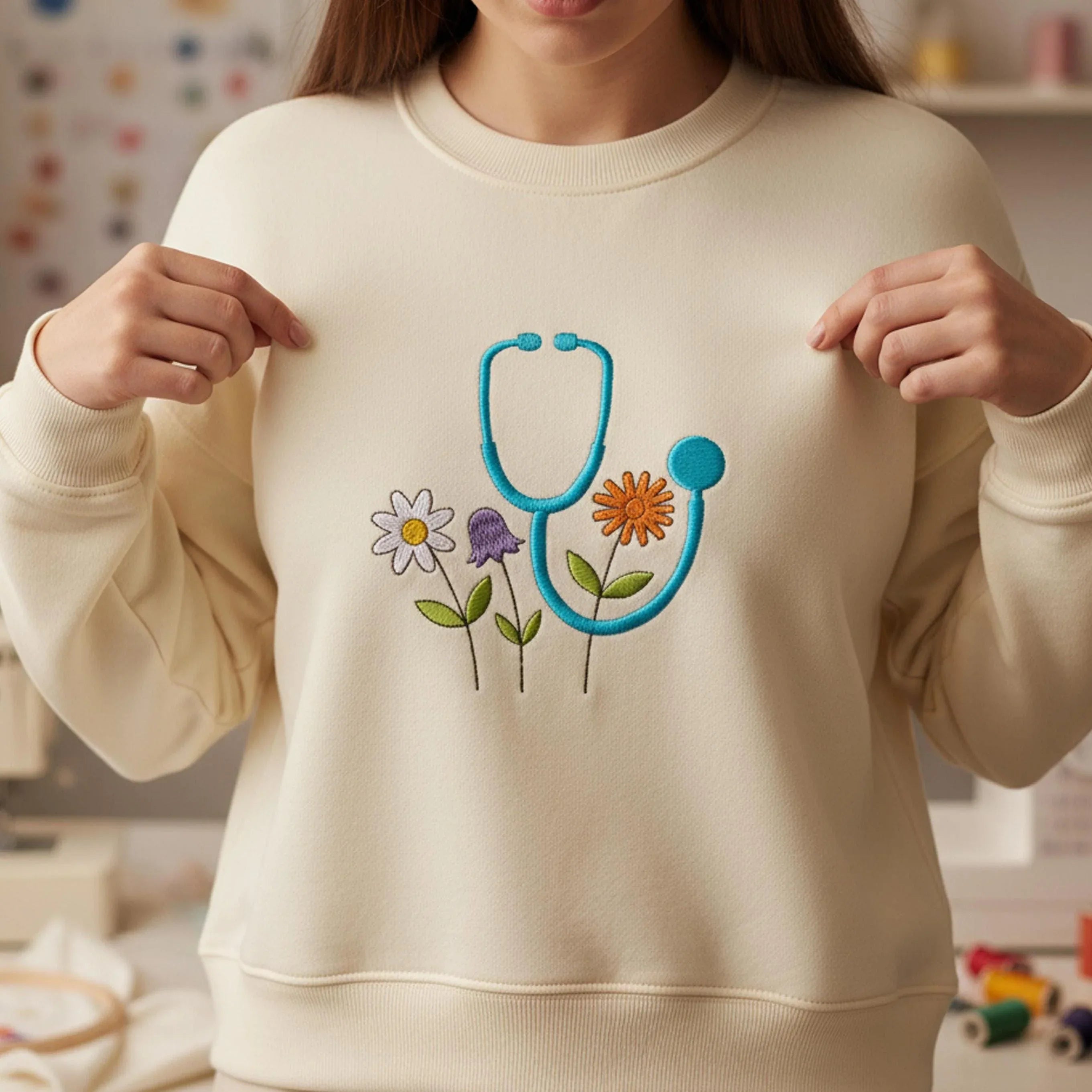 Floral Stethoscope Embroidery Design, Wildflower Medical Pattern (Digital Download) - ReadTee