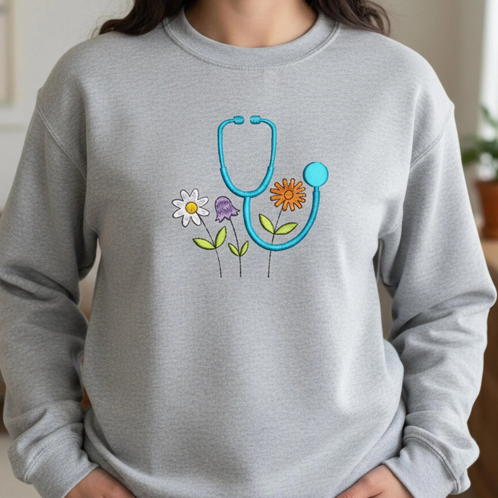 Floral Stethoscope Embroidery Design, Wildflower Medical Pattern (Digital Download) - ReadTee